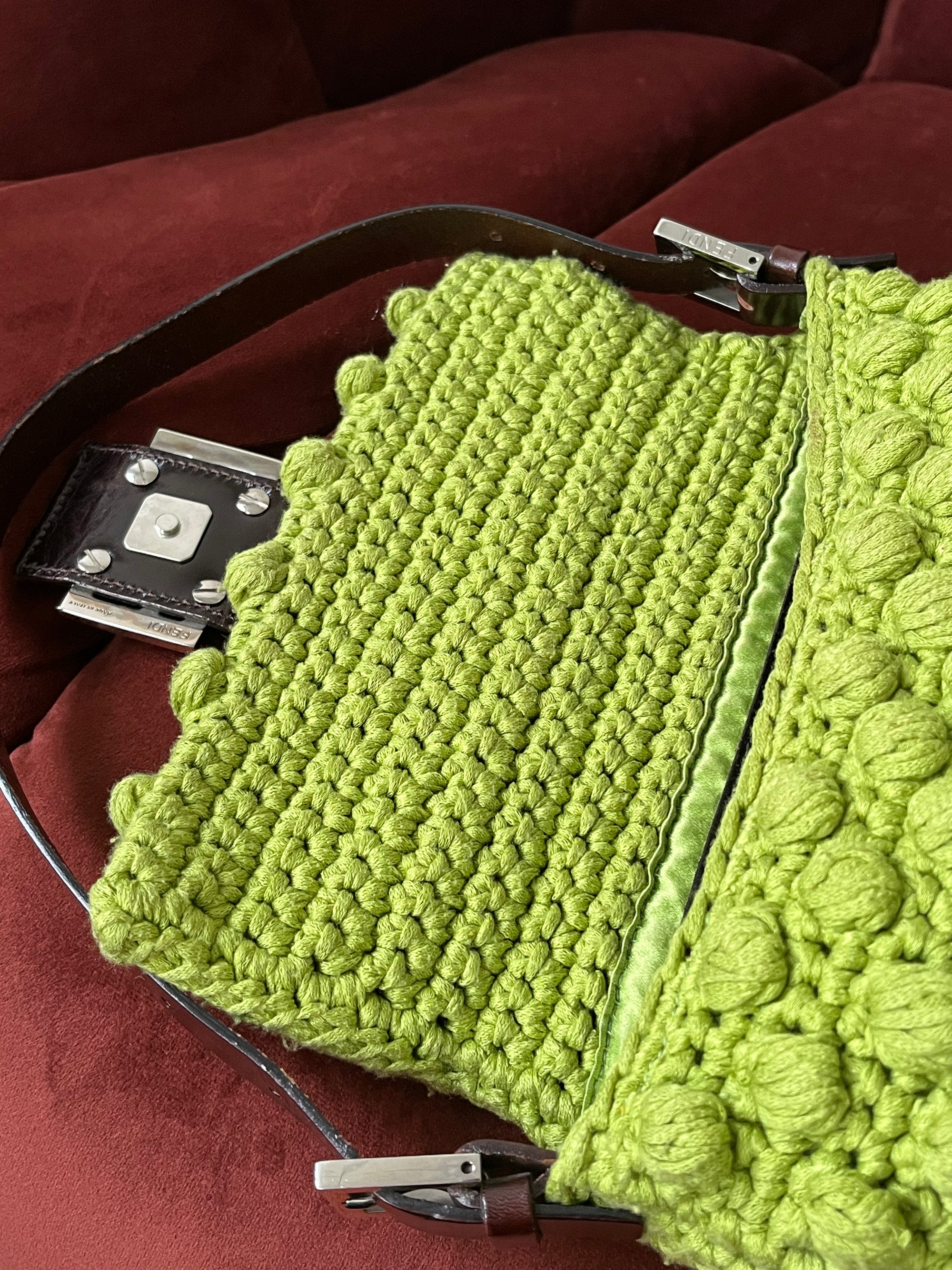 Fendi Vintage Lime Green Wool Baguette
