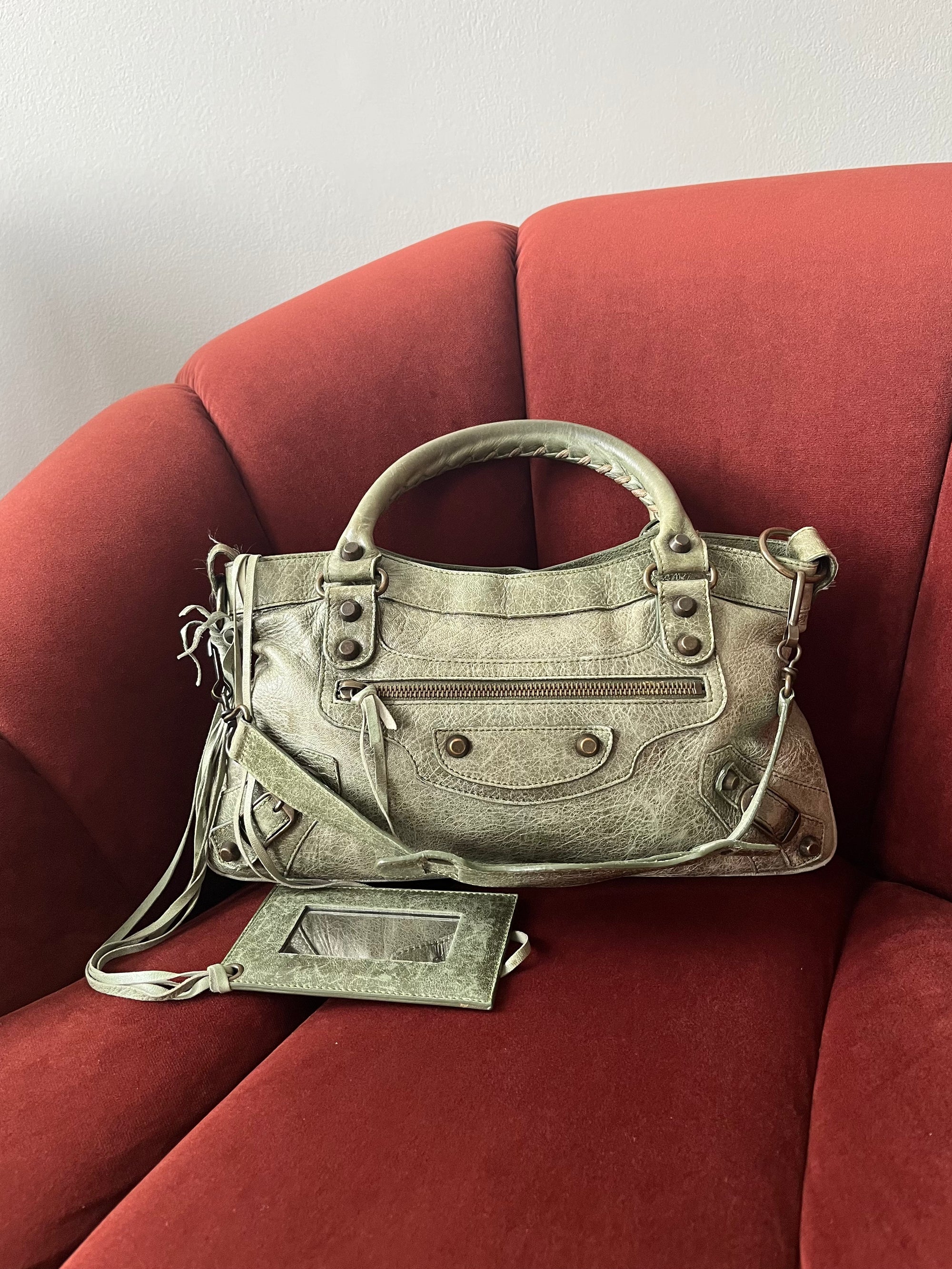 Balenciaga Motorcycle First Bag In Sage Green Leather