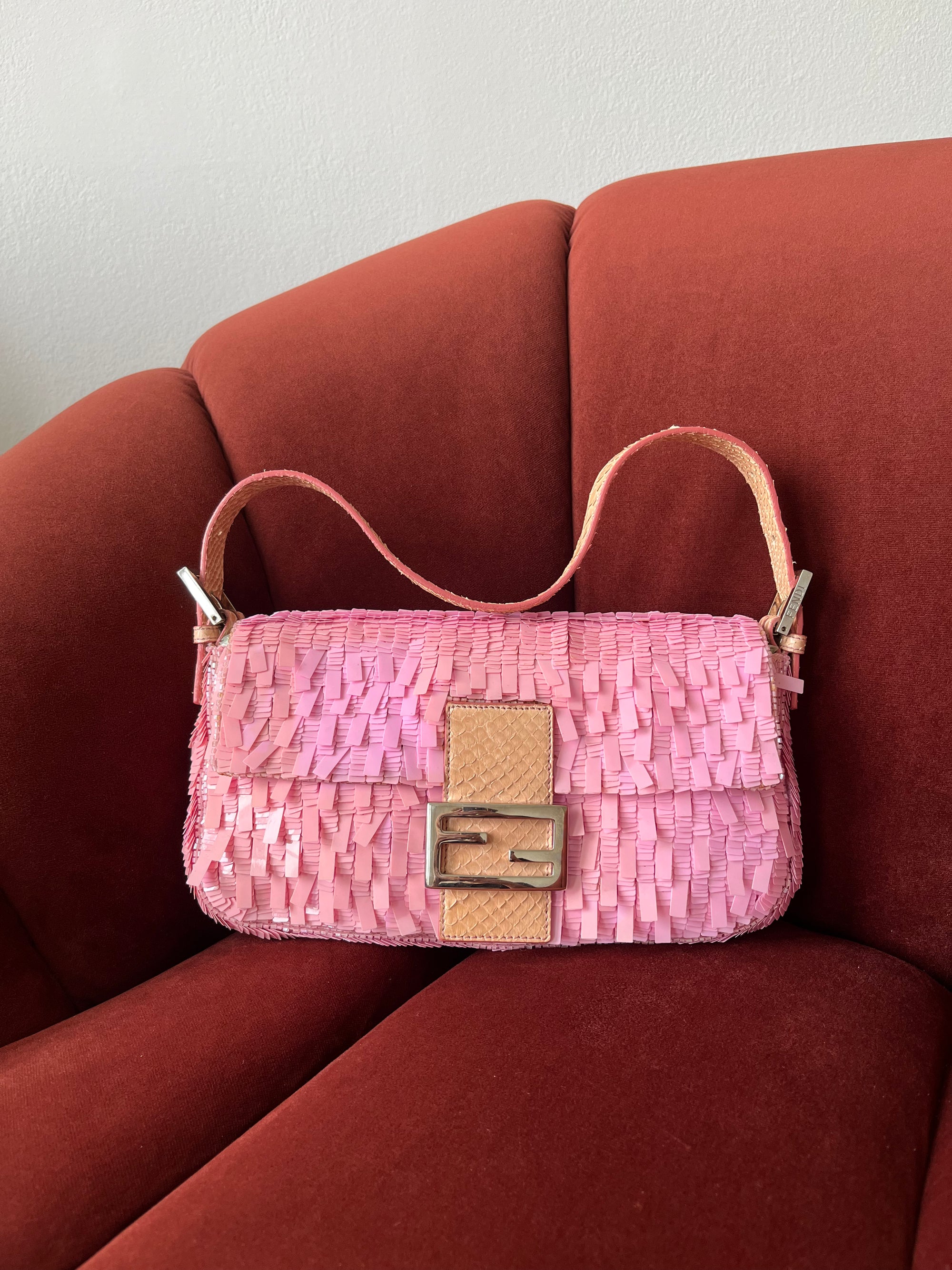 Fendi Vintage Pink Sequin Baguette