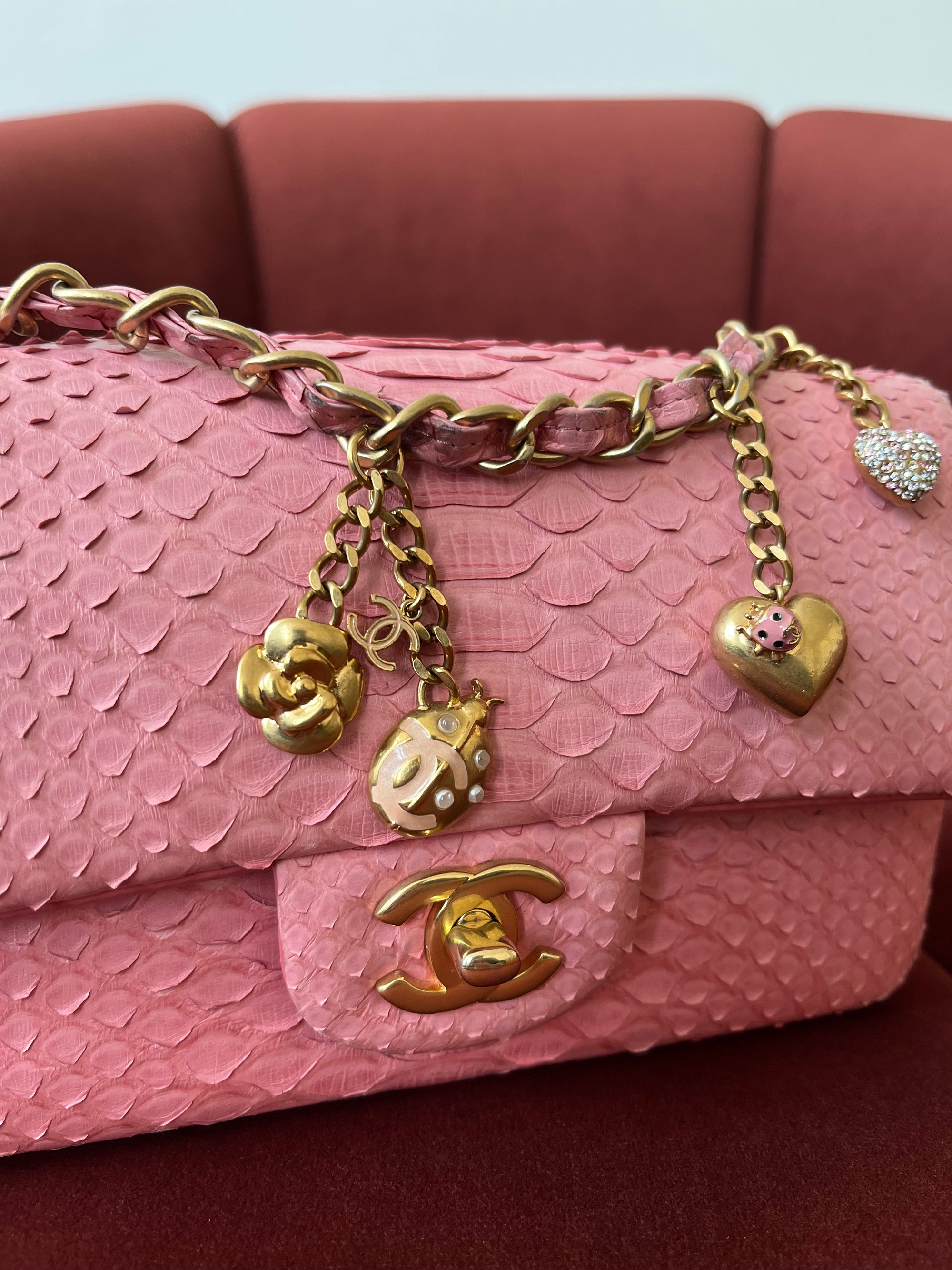 *ON HOLD* Chanel Mini Valentines Charm Flap In Pink Python (2014-15)