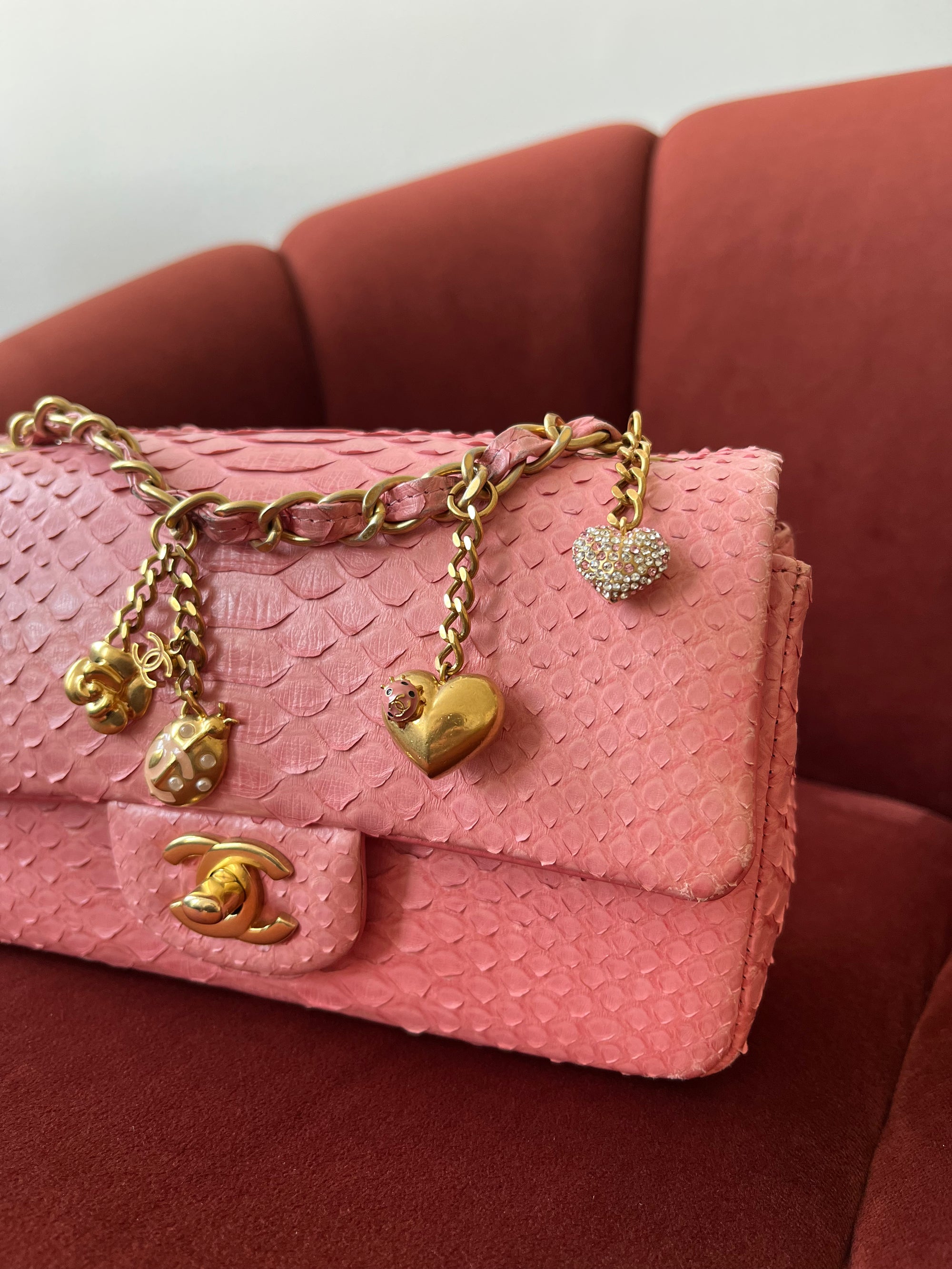 *ON HOLD* Chanel Mini Valentines Charm Flap In Pink Python (2014-15)