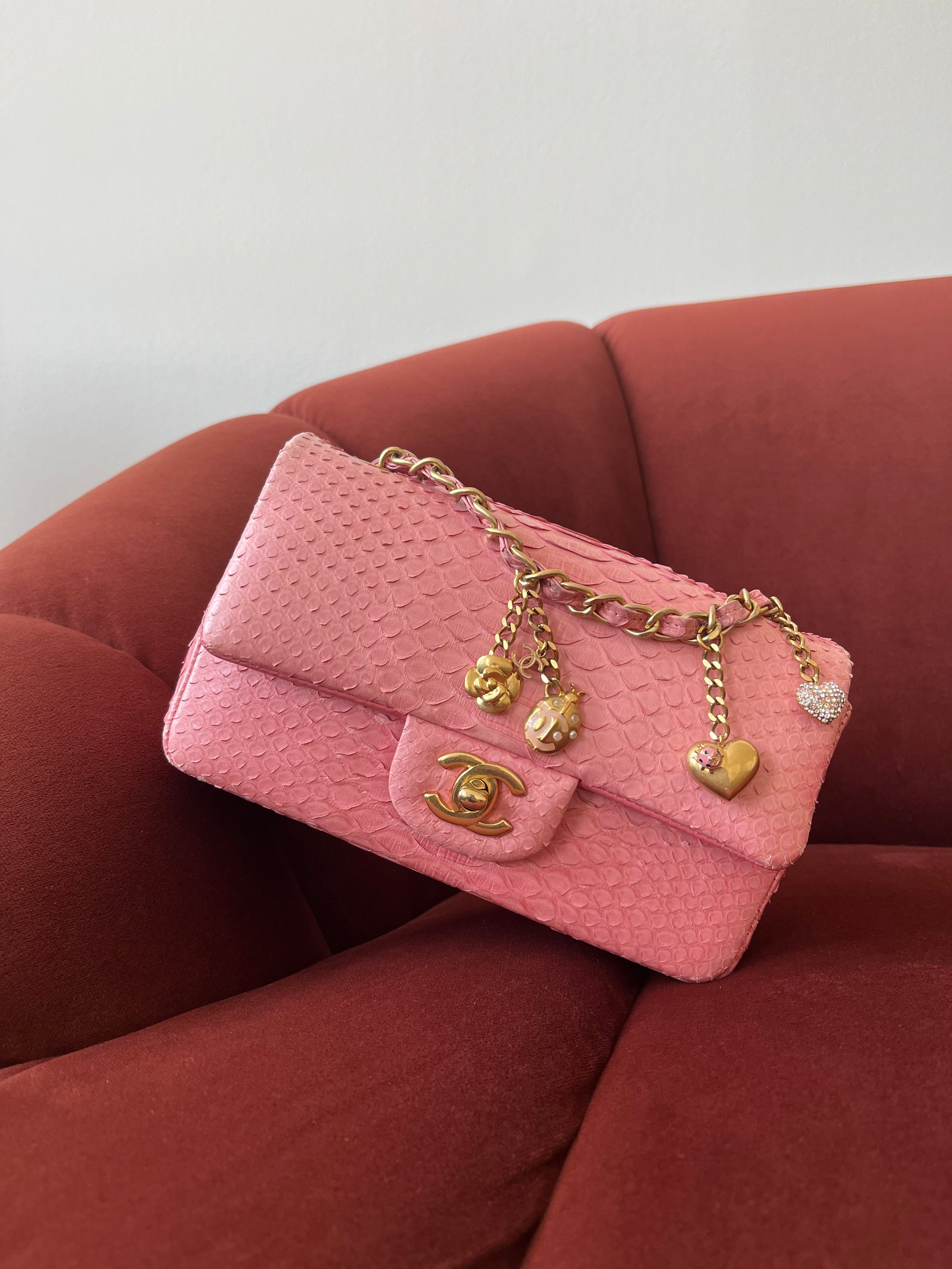 *ON HOLD* Chanel Mini Valentines Charm Flap In Pink Python (2014-15)