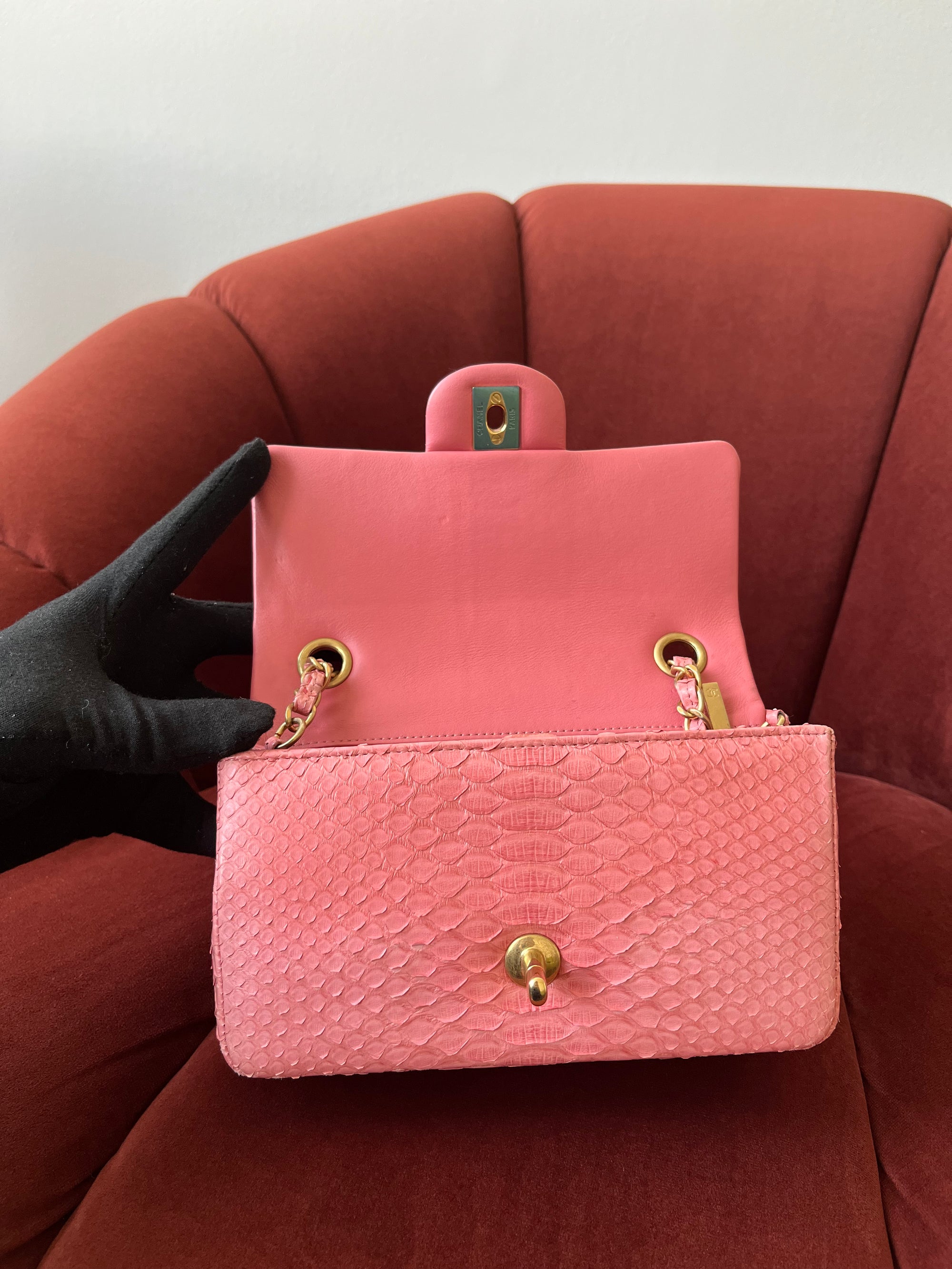 *ON HOLD* Chanel Mini Valentines Charm Flap In Pink Python (2014-15)