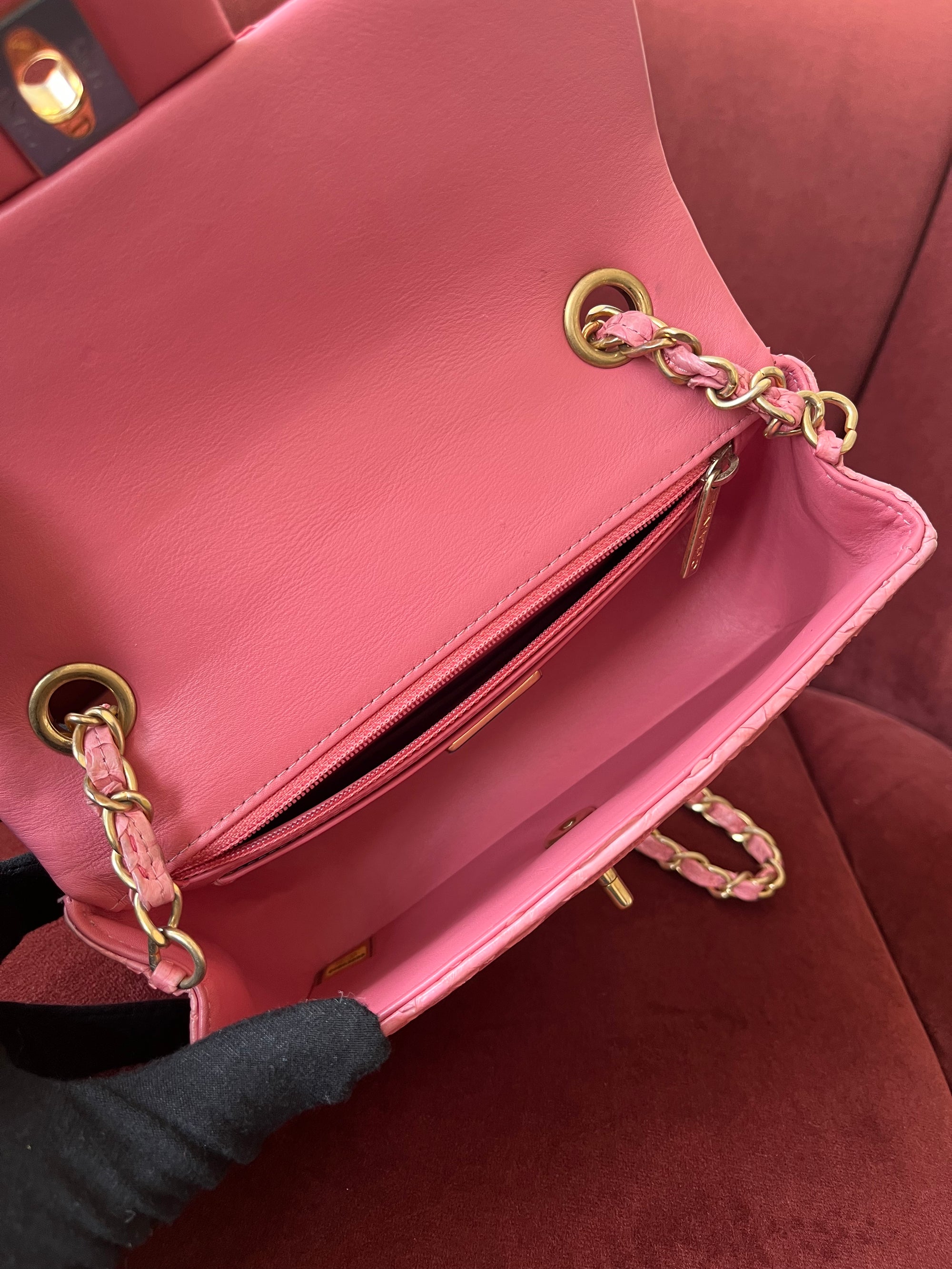 *ON HOLD* Chanel Mini Valentines Charm Flap In Pink Python (2014-15)
