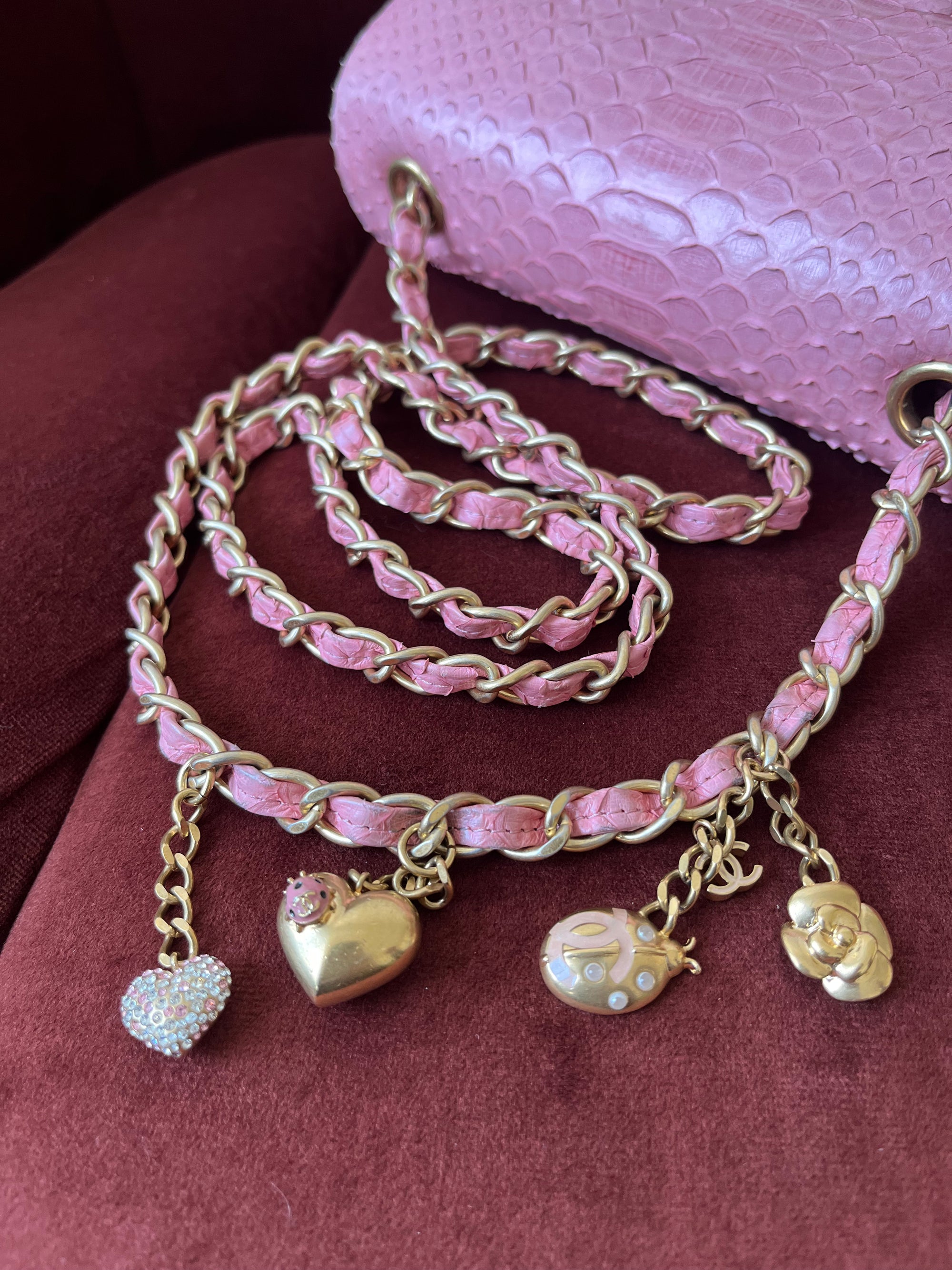 *ON HOLD* Chanel Mini Valentines Charm Flap In Pink Python (2014-15)