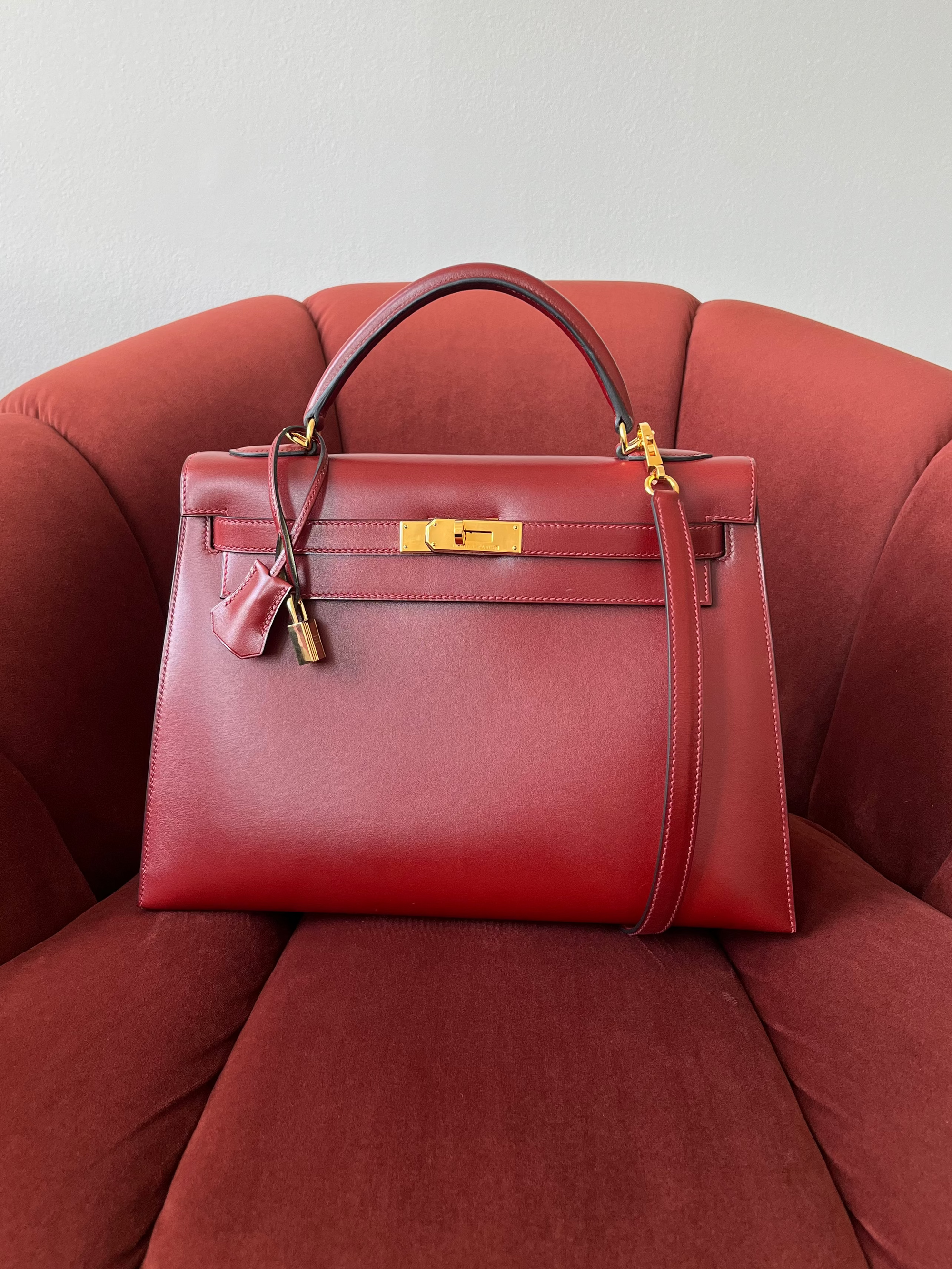 Hermès Kelly 32 Sellier In Rouge H Box Calf (2002)