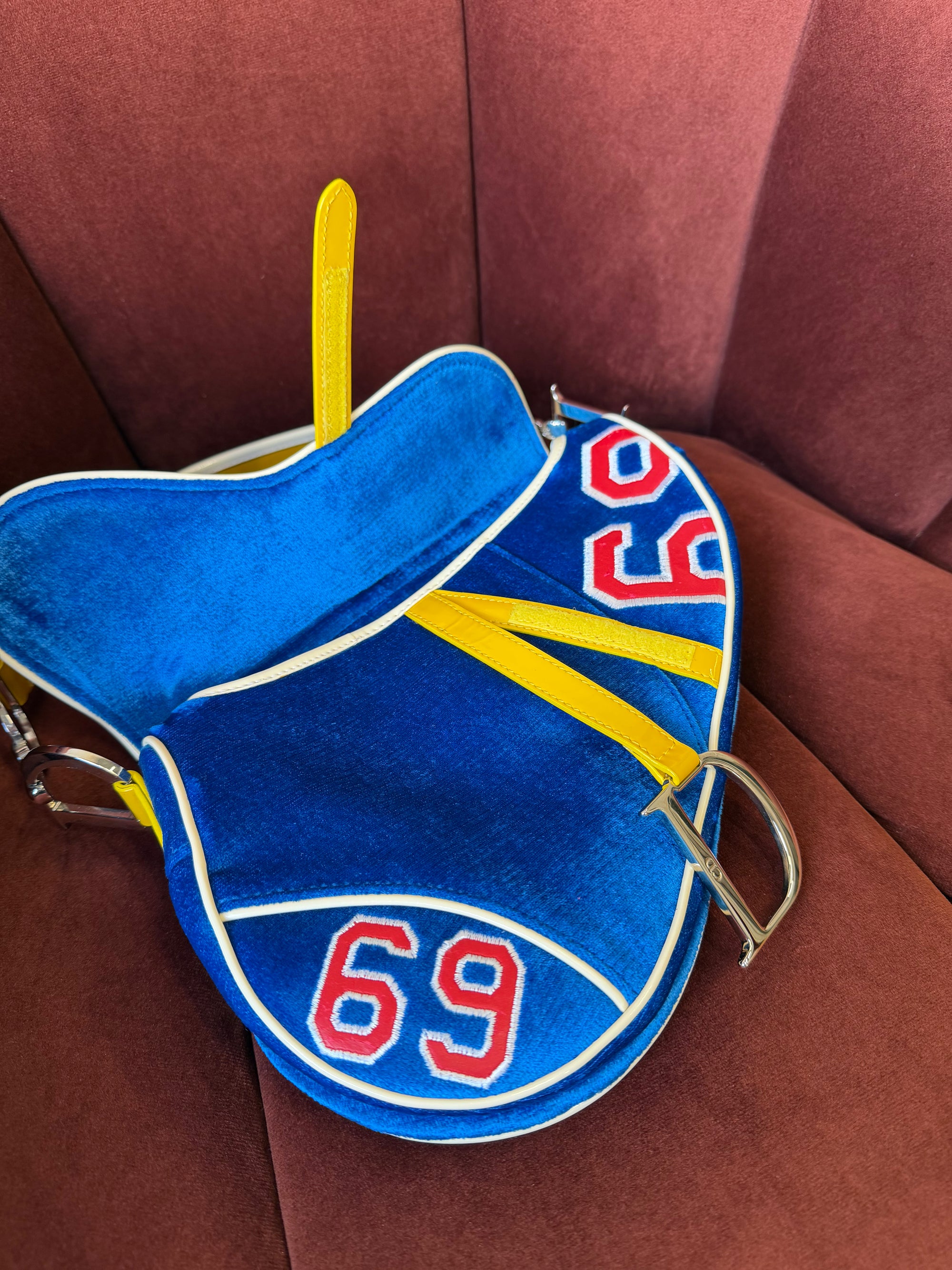Dior Limited Edition "Adiorable" 69 Blue Velvet Saddle Bag (2003)