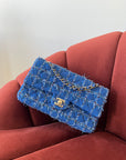 Chanel Classic Medium Double Flap In Blue Quilted Tweed (2023)