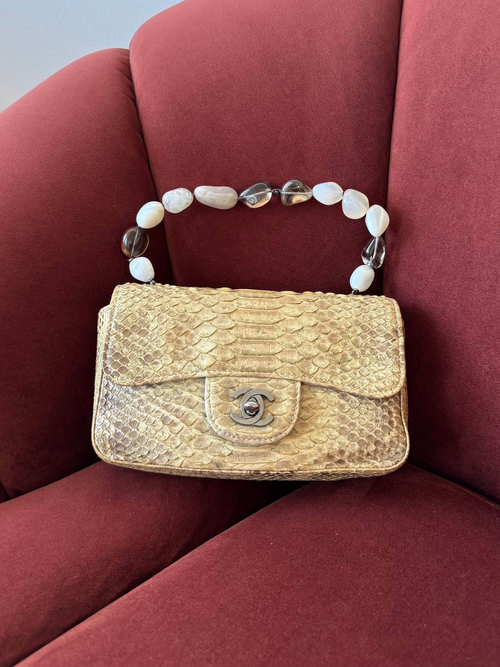Chanel Stone Handle Mini Flap In Natural Python (2003)