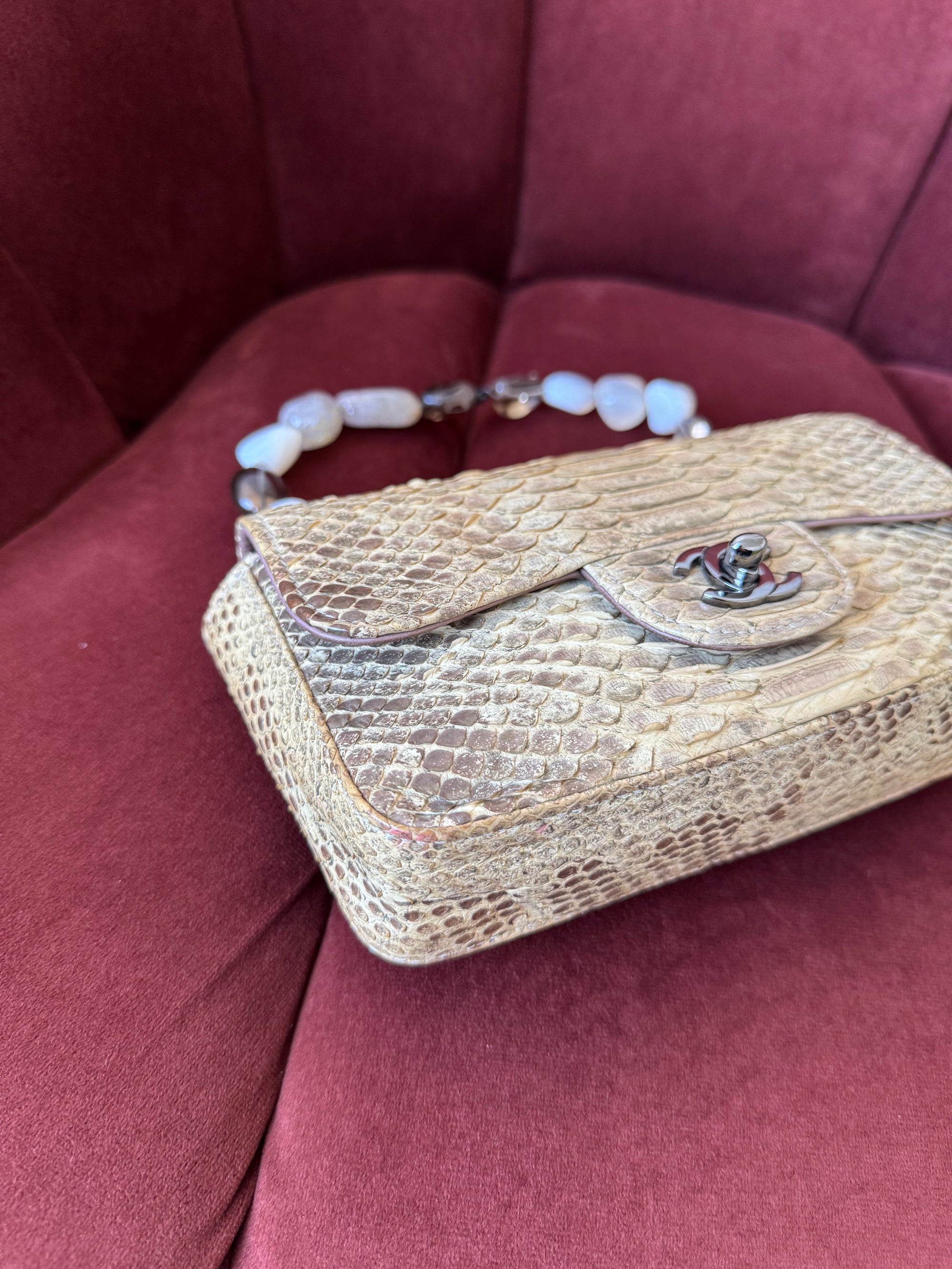 Chanel Stone Handle Mini Flap In Natural Python (2003)