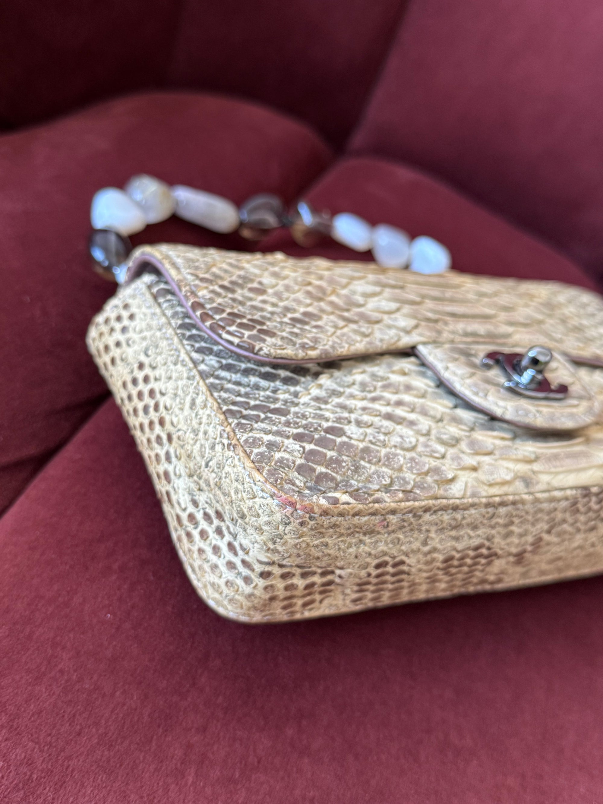 Chanel Stone Handle Mini Flap In Natural Python (2003)
