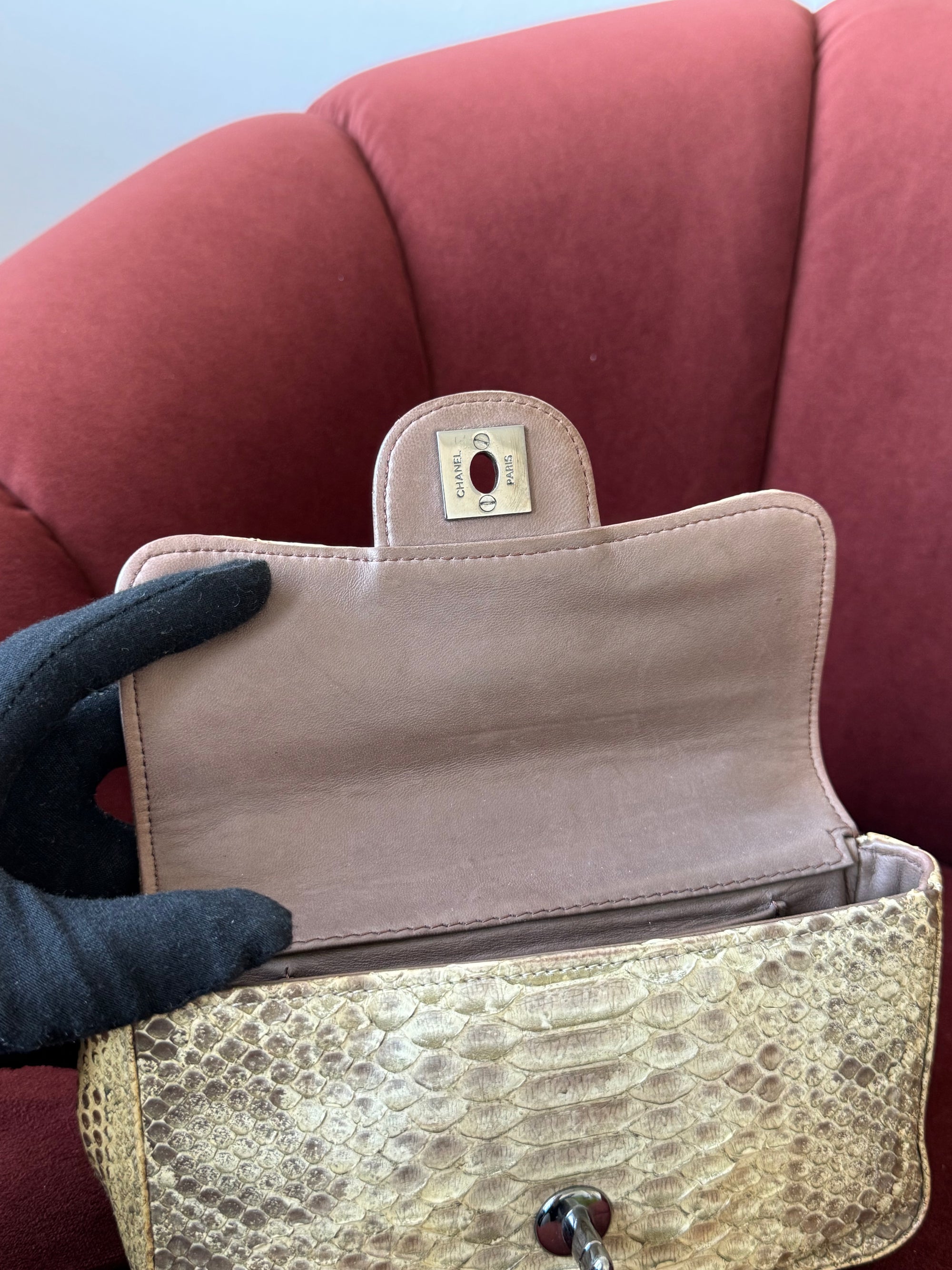 Chanel Stone Handle Mini Flap In Natural Python (2003)