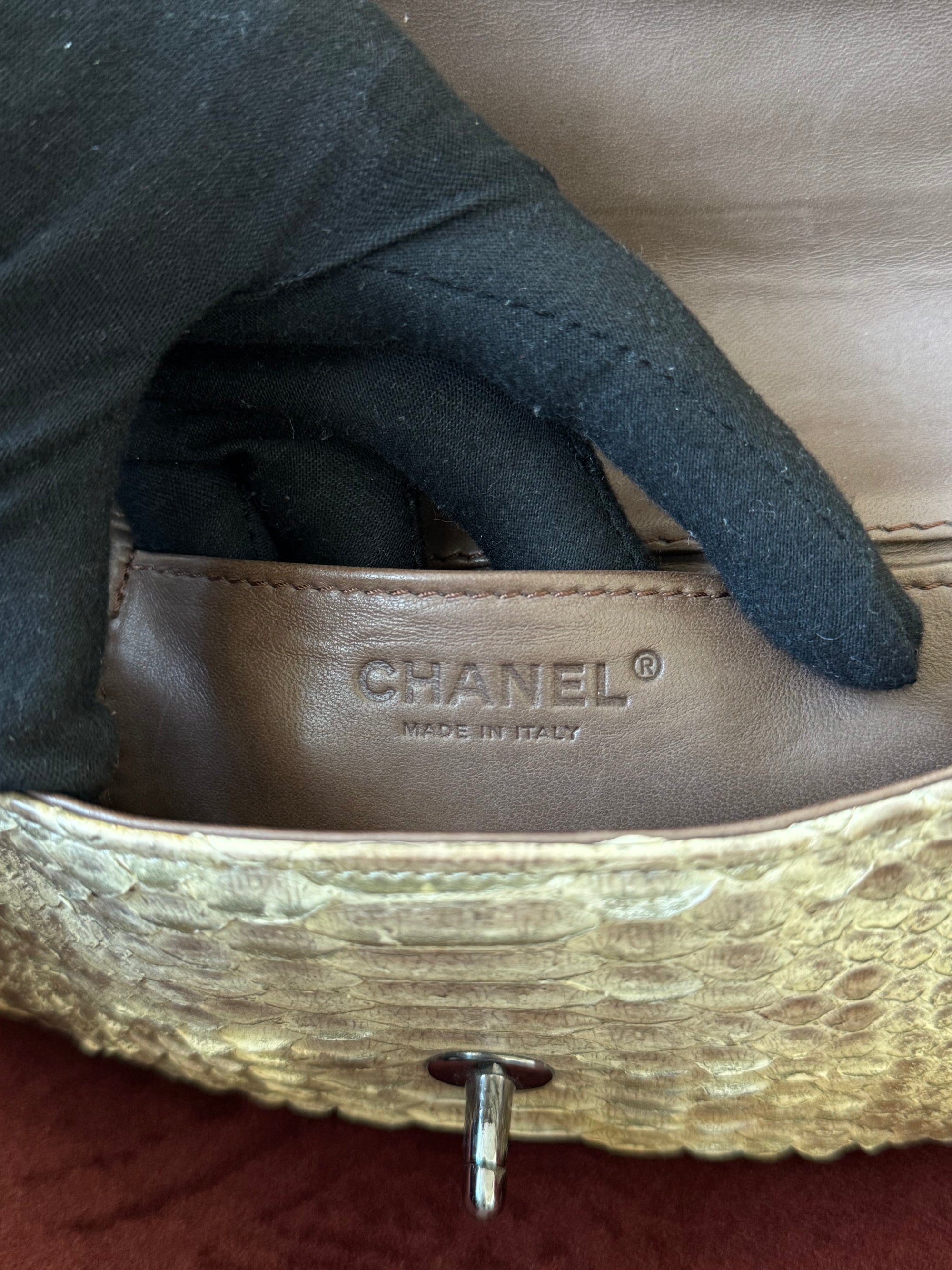 Chanel Stone Handle Mini Flap In Natural Python (2003)
