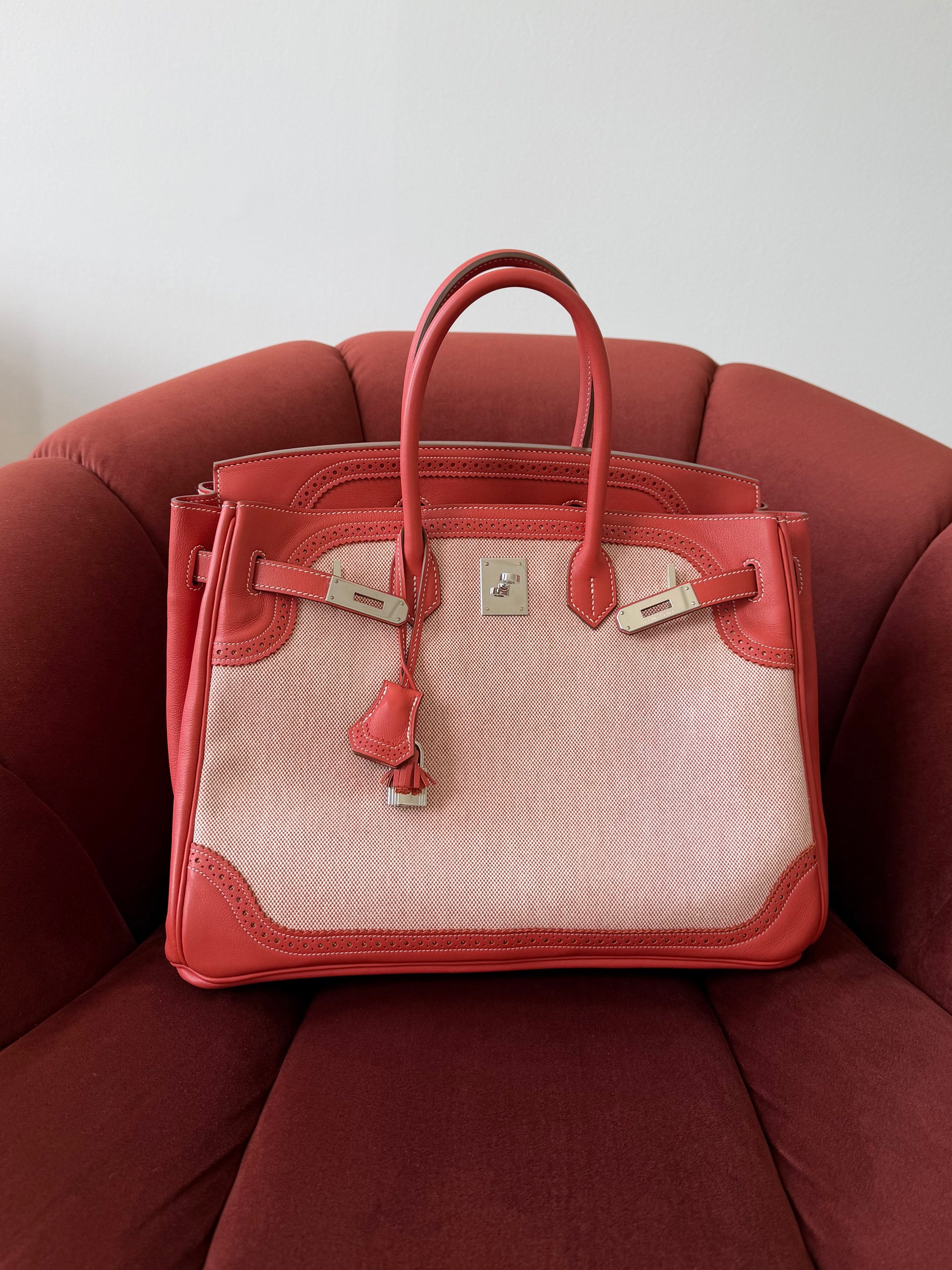 Hermès Birkin 35 Ghillies In Sanguine Swift / Toile (2013)