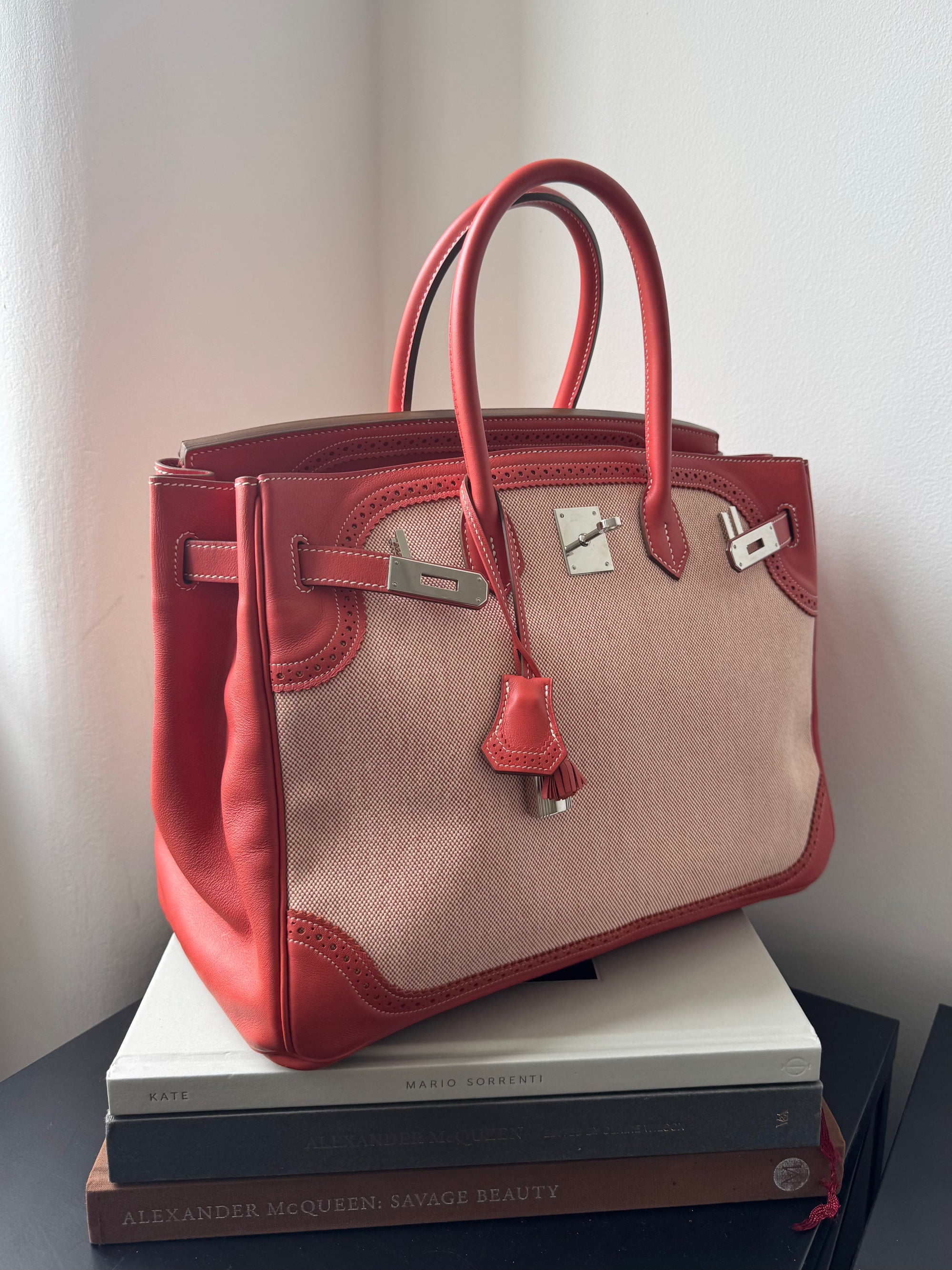 Hermès Birkin 35  Ghillies In Sanguine Swift / Toile (2013)