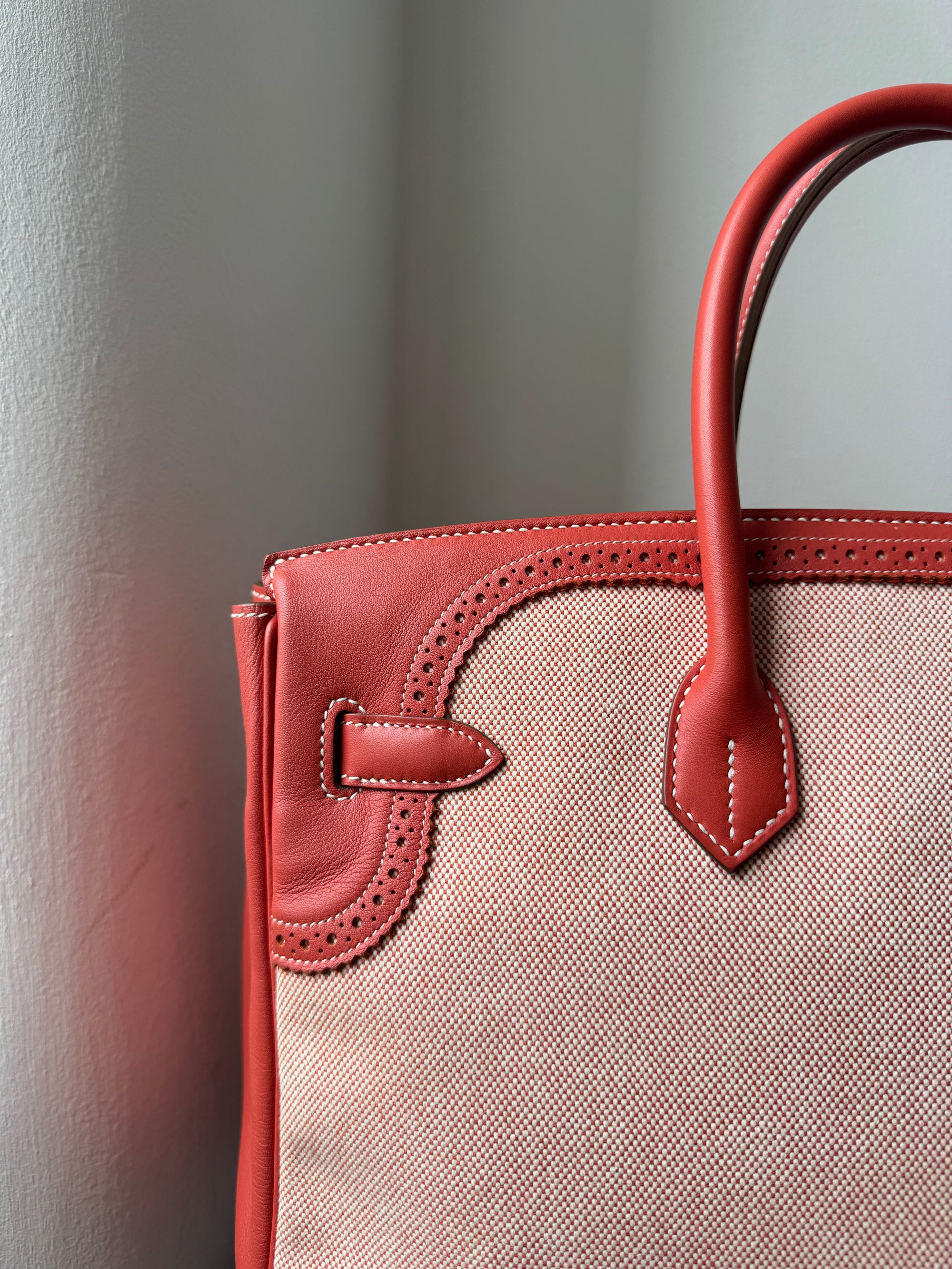 Hermès Birkin 35  Ghillies In Sanguine Swift / Toile (2013)