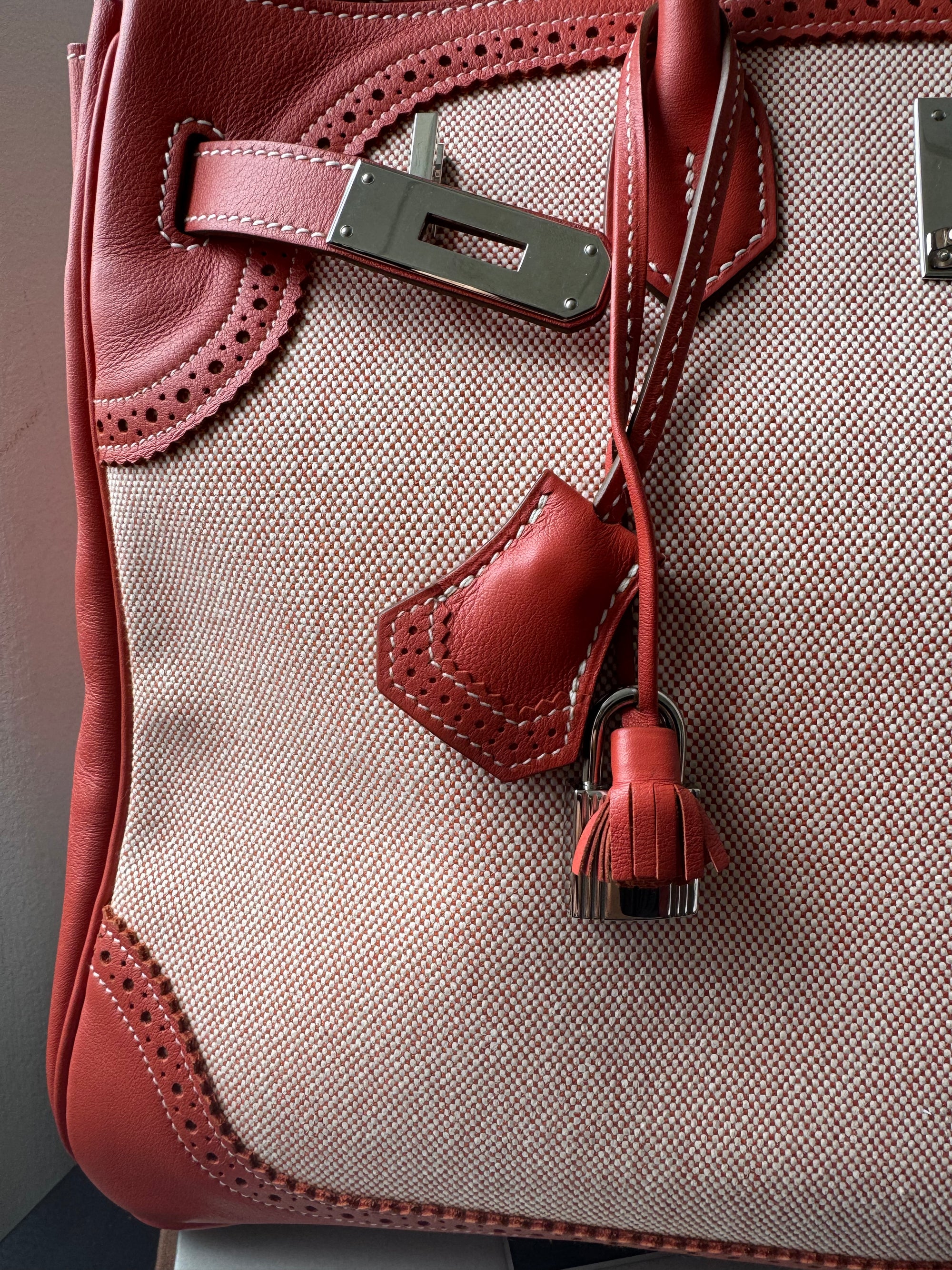 Hermès Birkin 35  Ghillies In Sanguine Swift / Toile (2013)