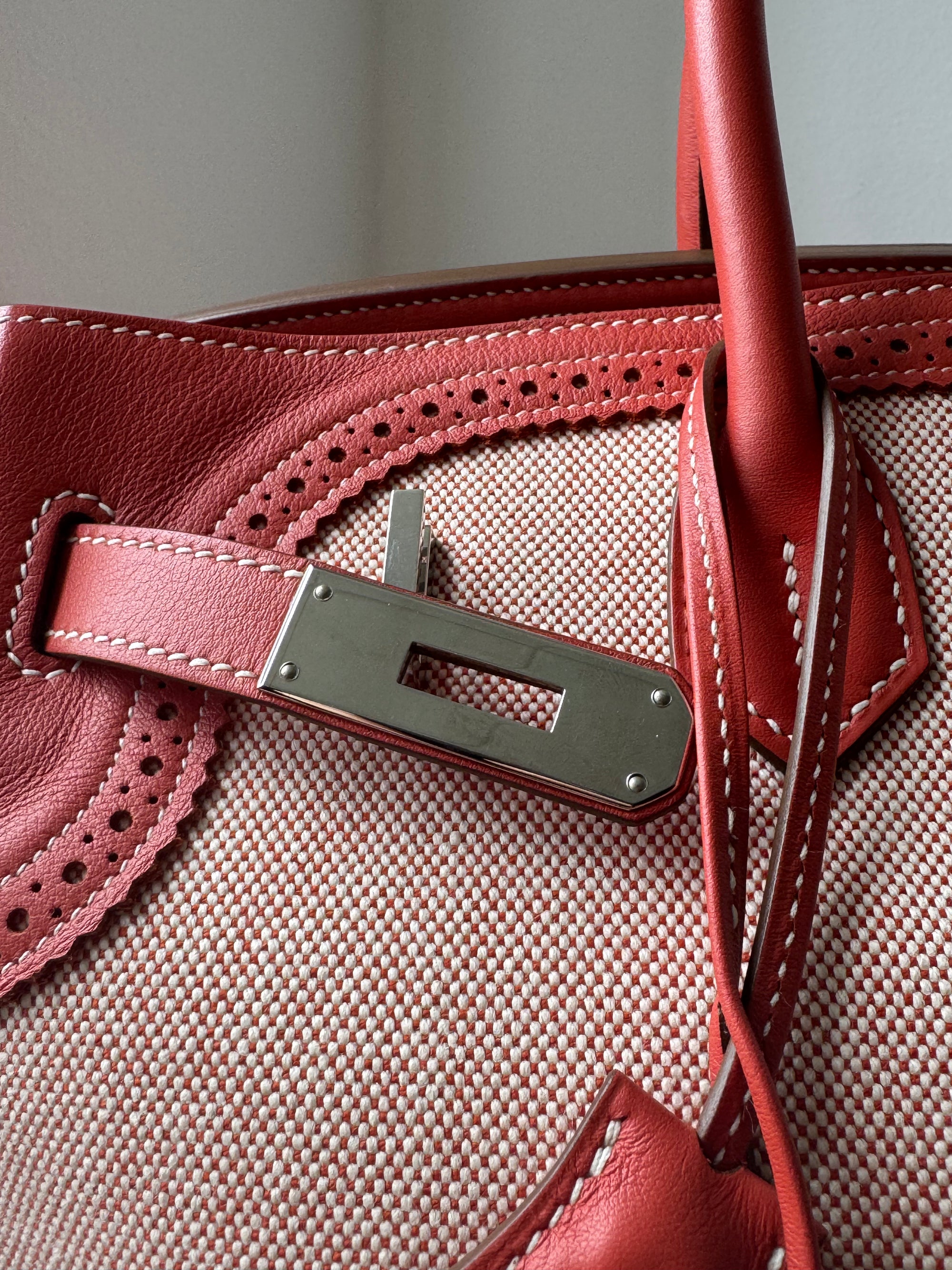 Hermès Birkin 35  Ghillies In Sanguine Swift / Toile (2013)