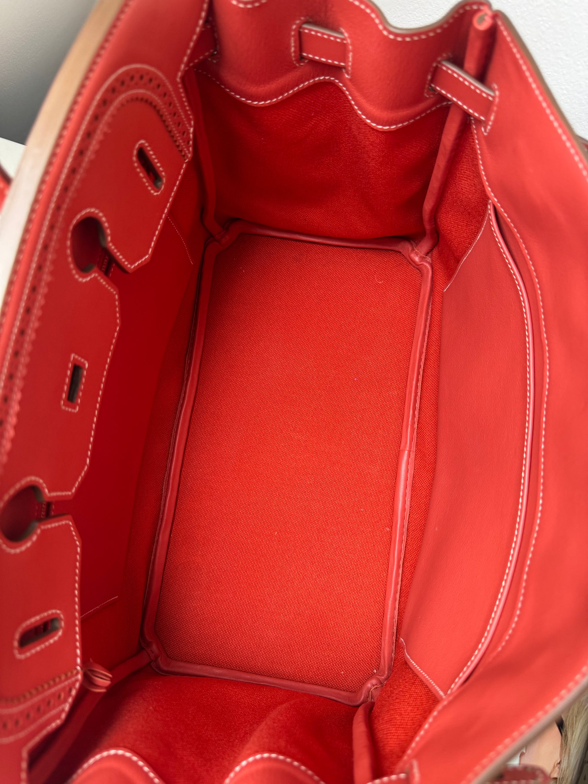 Hermès Birkin 35  Ghillies In Sanguine Swift / Toile (2013)