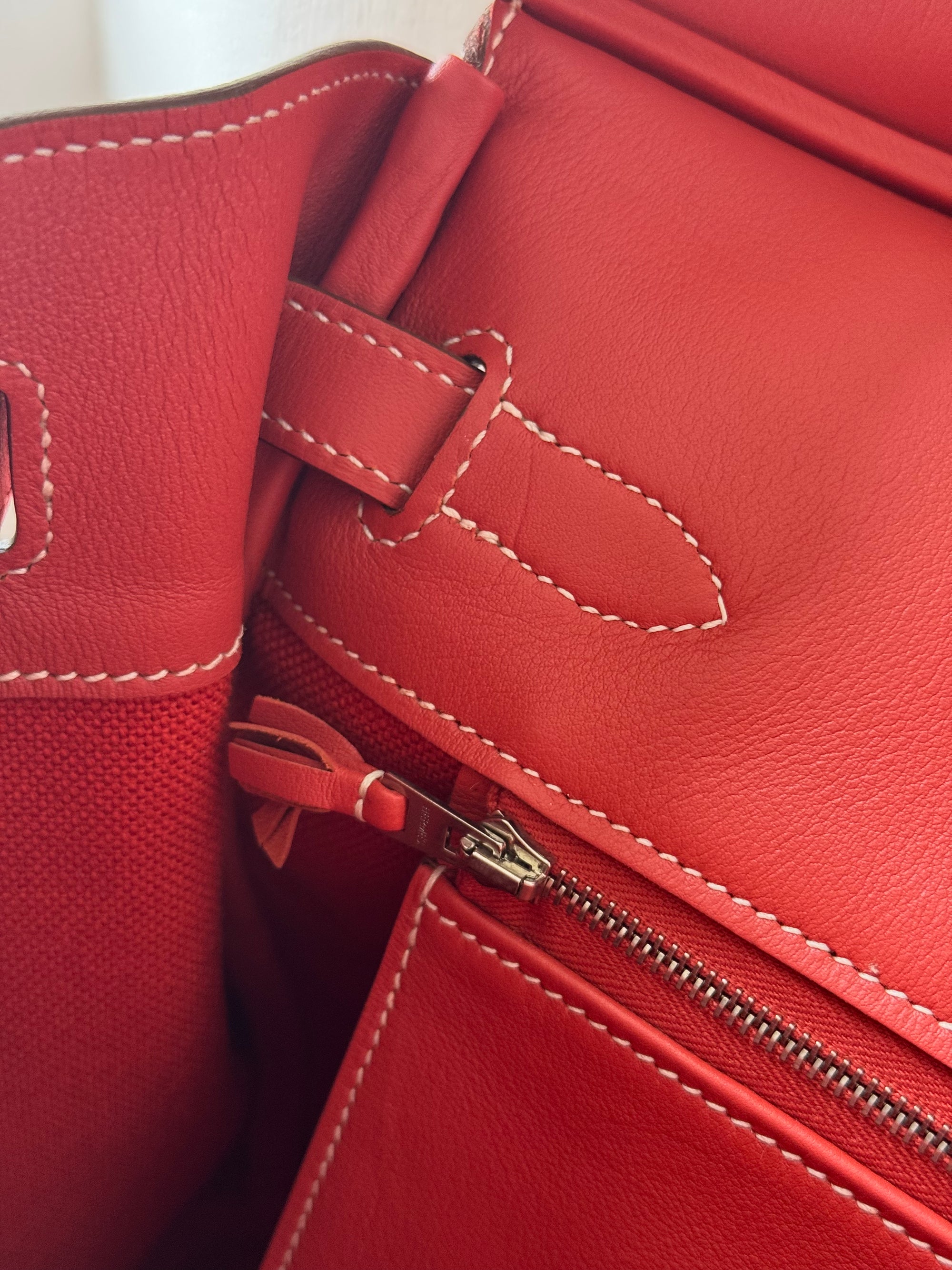 Hermès Birkin 35  Ghillies In Sanguine Swift / Toile (2013)