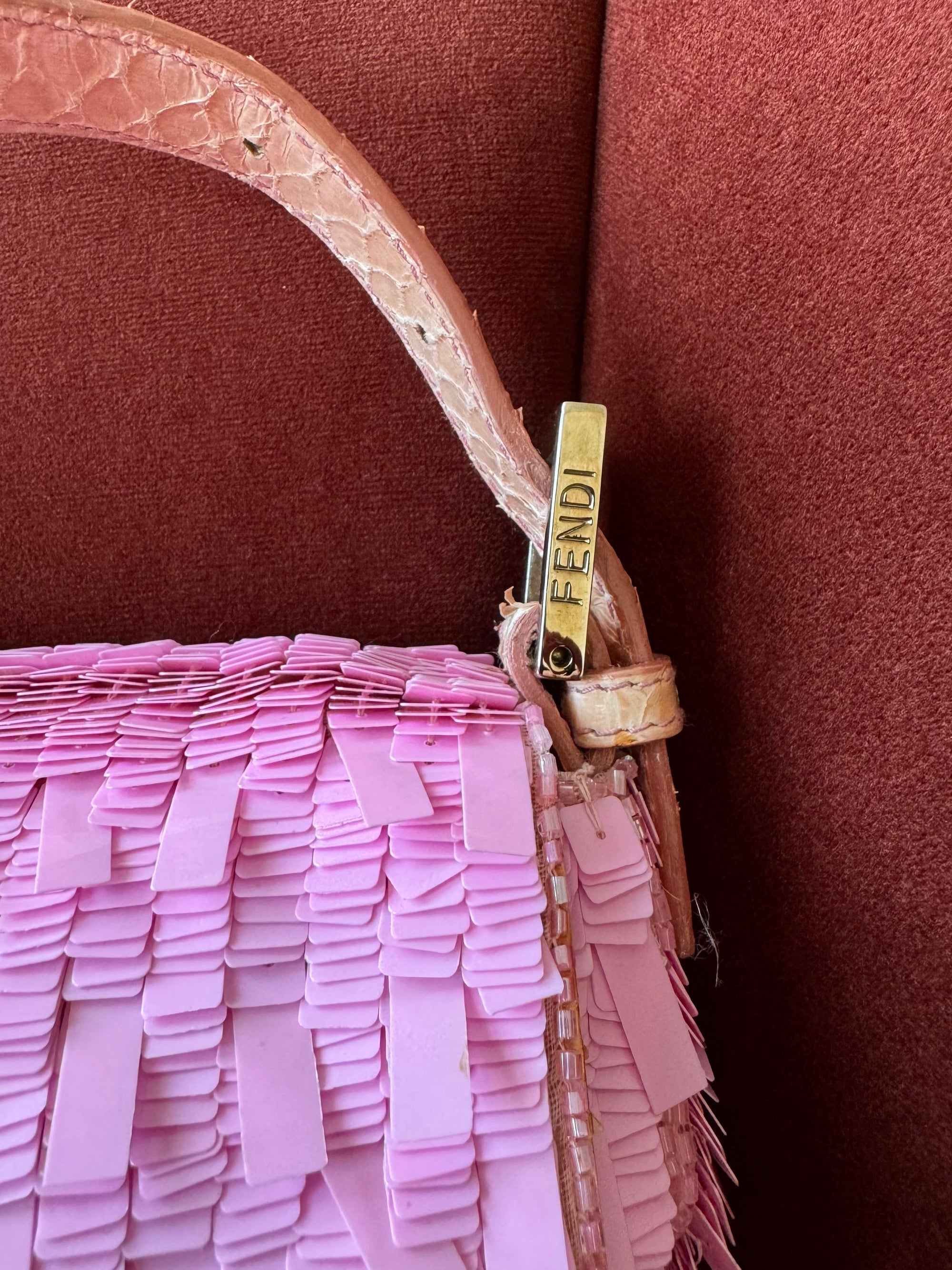Fendi Vintage Pink Sequin Python Baguette
