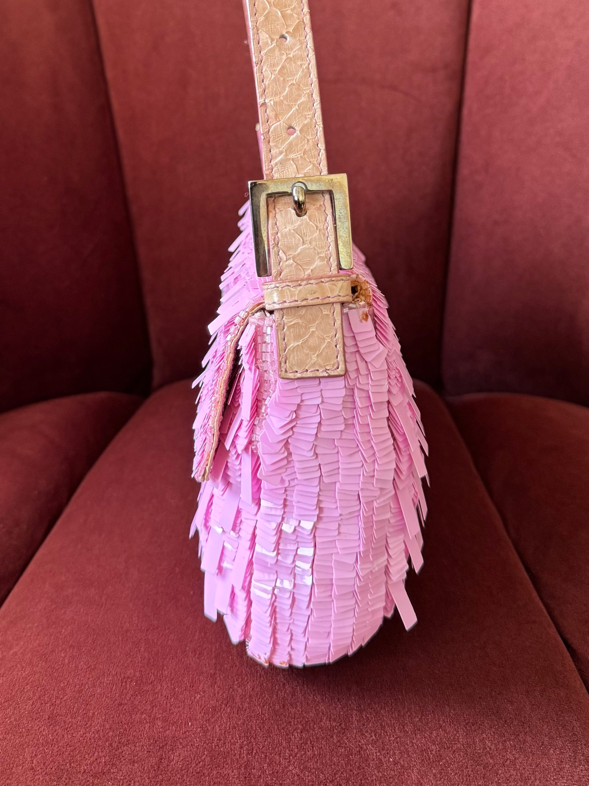 Fendi Vintage Pink Sequin Python Baguette
