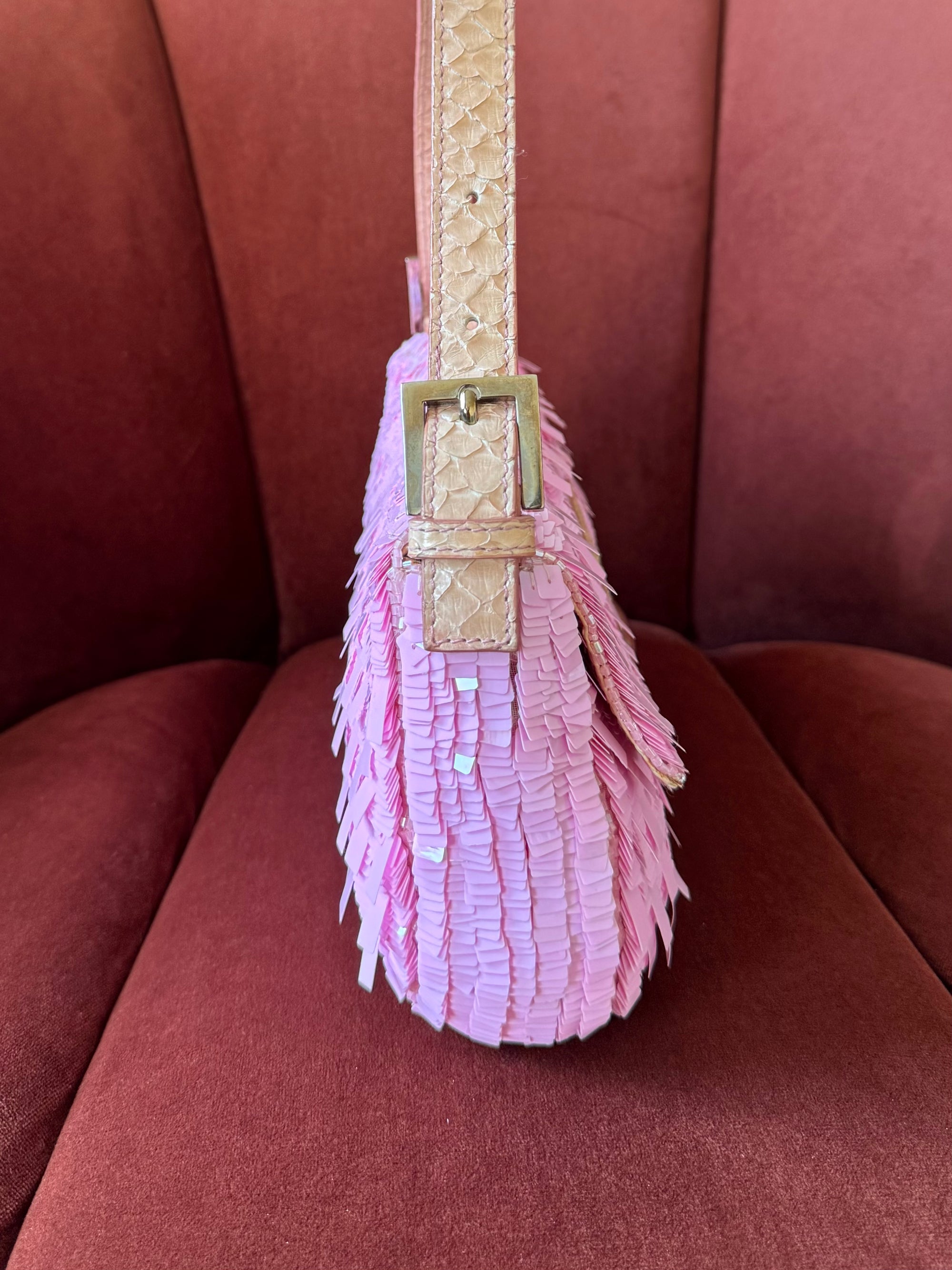 Fendi Vintage Pink Sequin Python Baguette