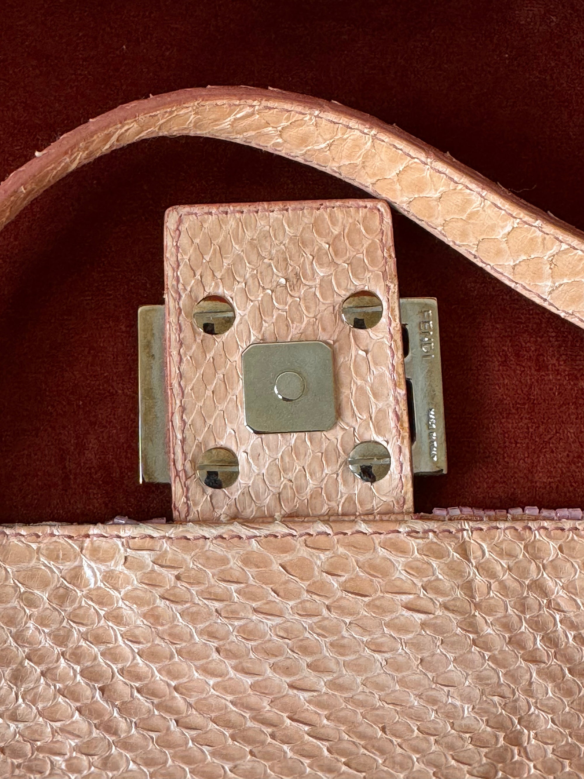 Fendi Vintage Pink Sequin Python Baguette