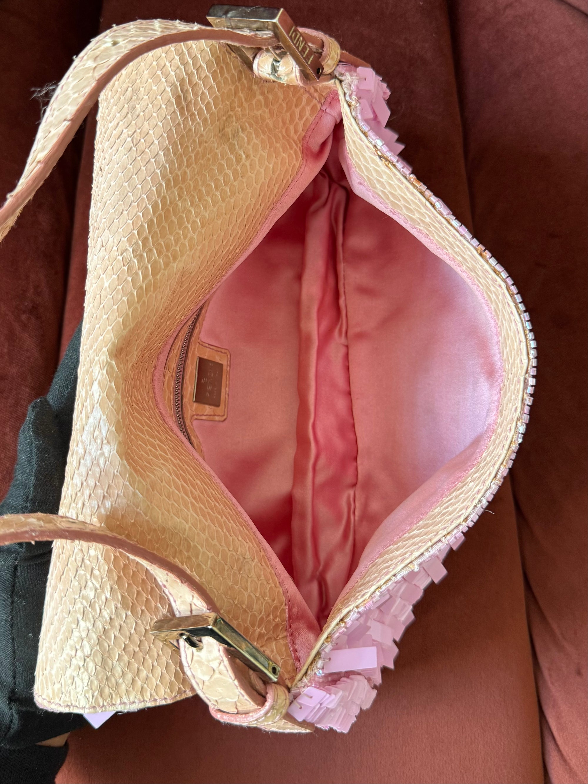 Fendi Vintage Pink Sequin Python Baguette