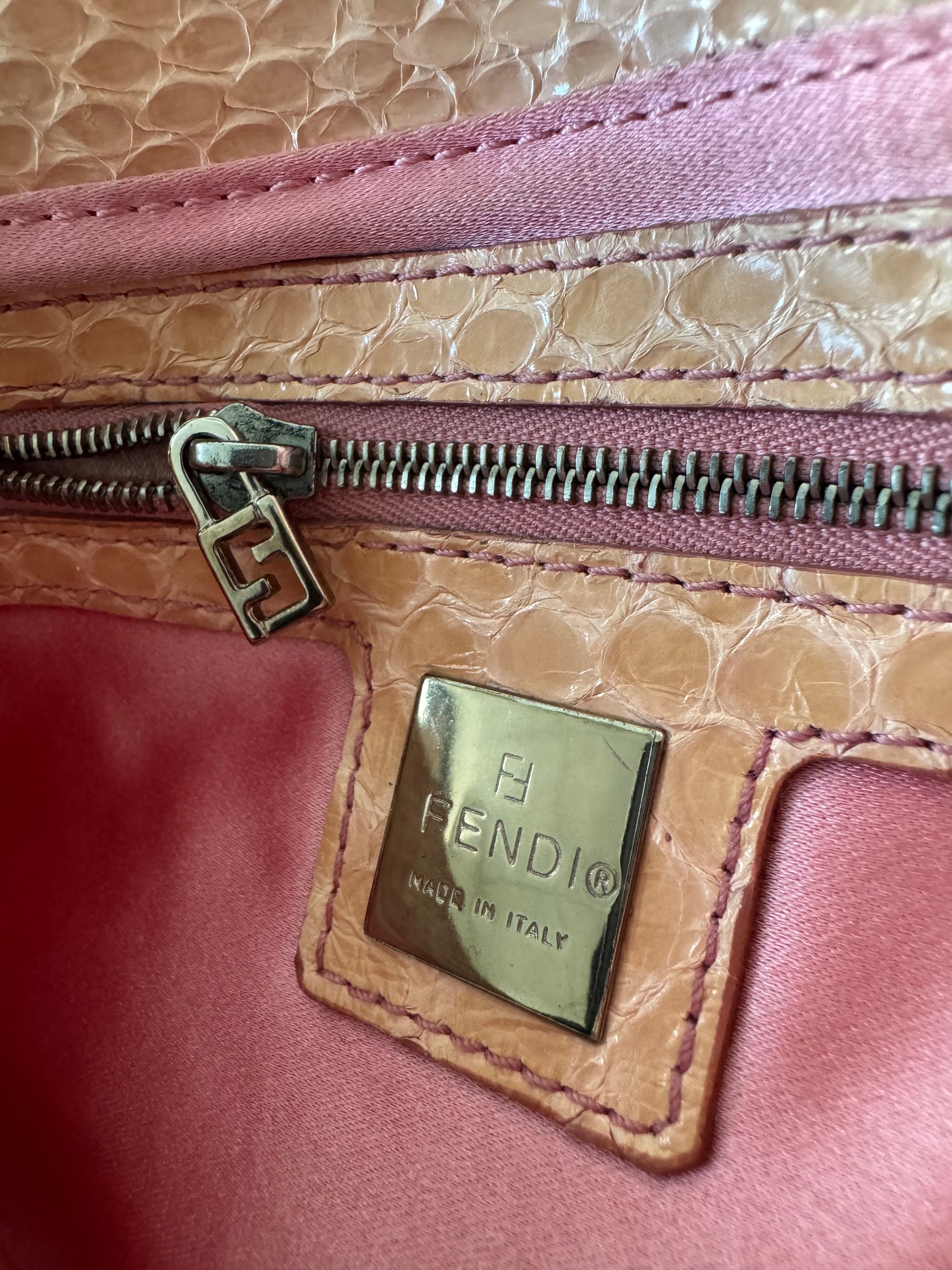Fendi Vintage Pink Sequin Python Baguette