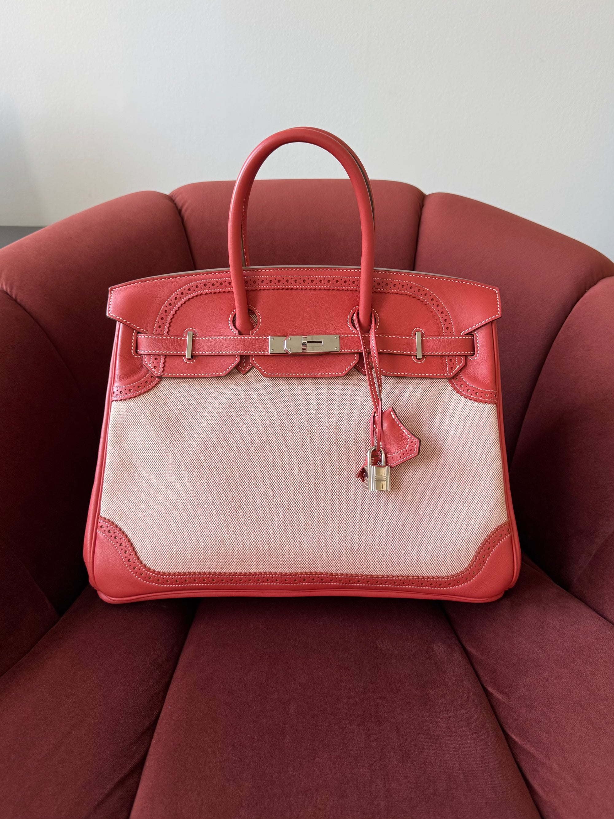 Hermès Birkin 35  Ghillies In Sanguine Swift / Toile (2013)