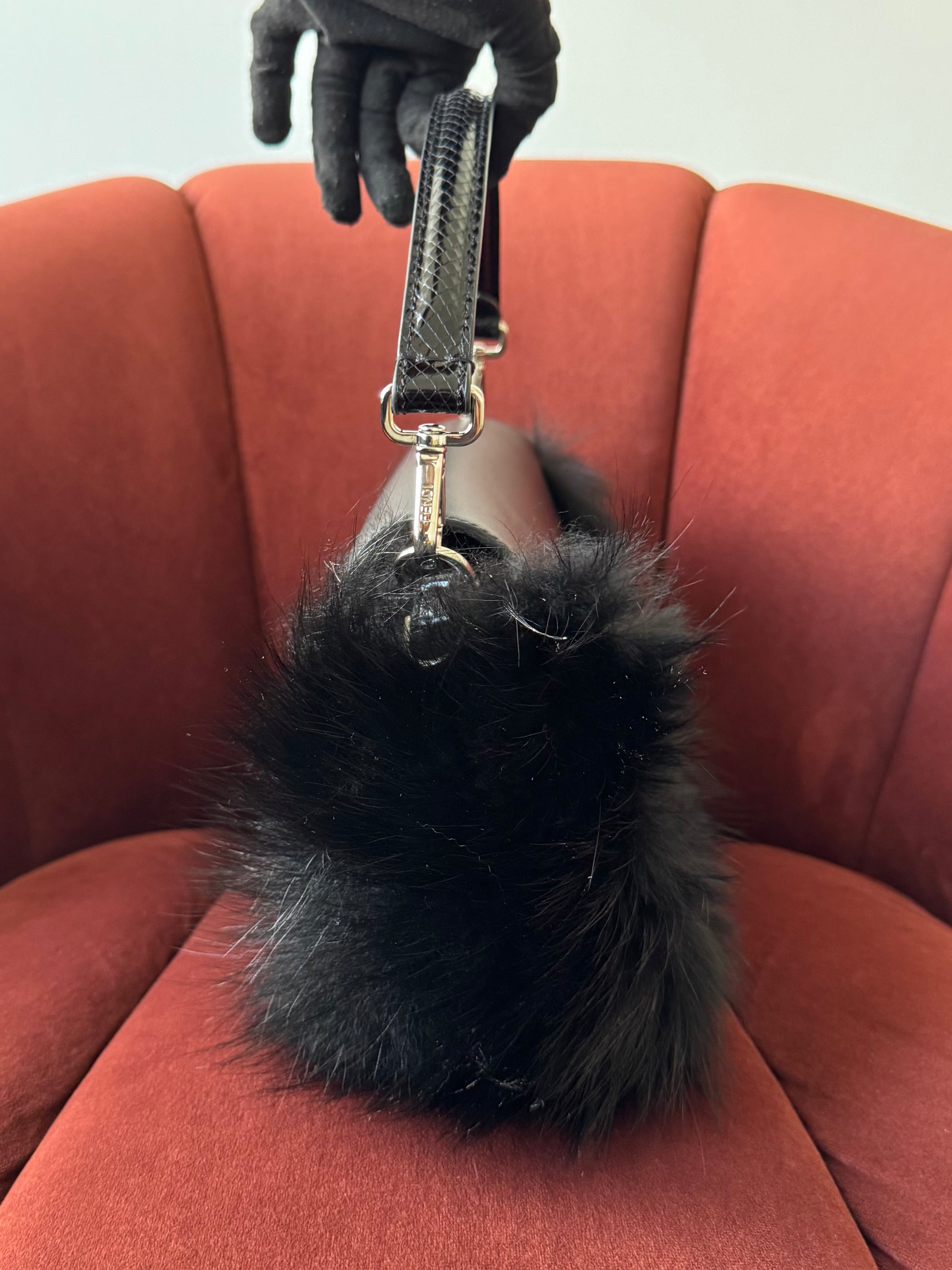 Fendi Fox Fur Crystal Embellished Python Trim Baguette (2026)