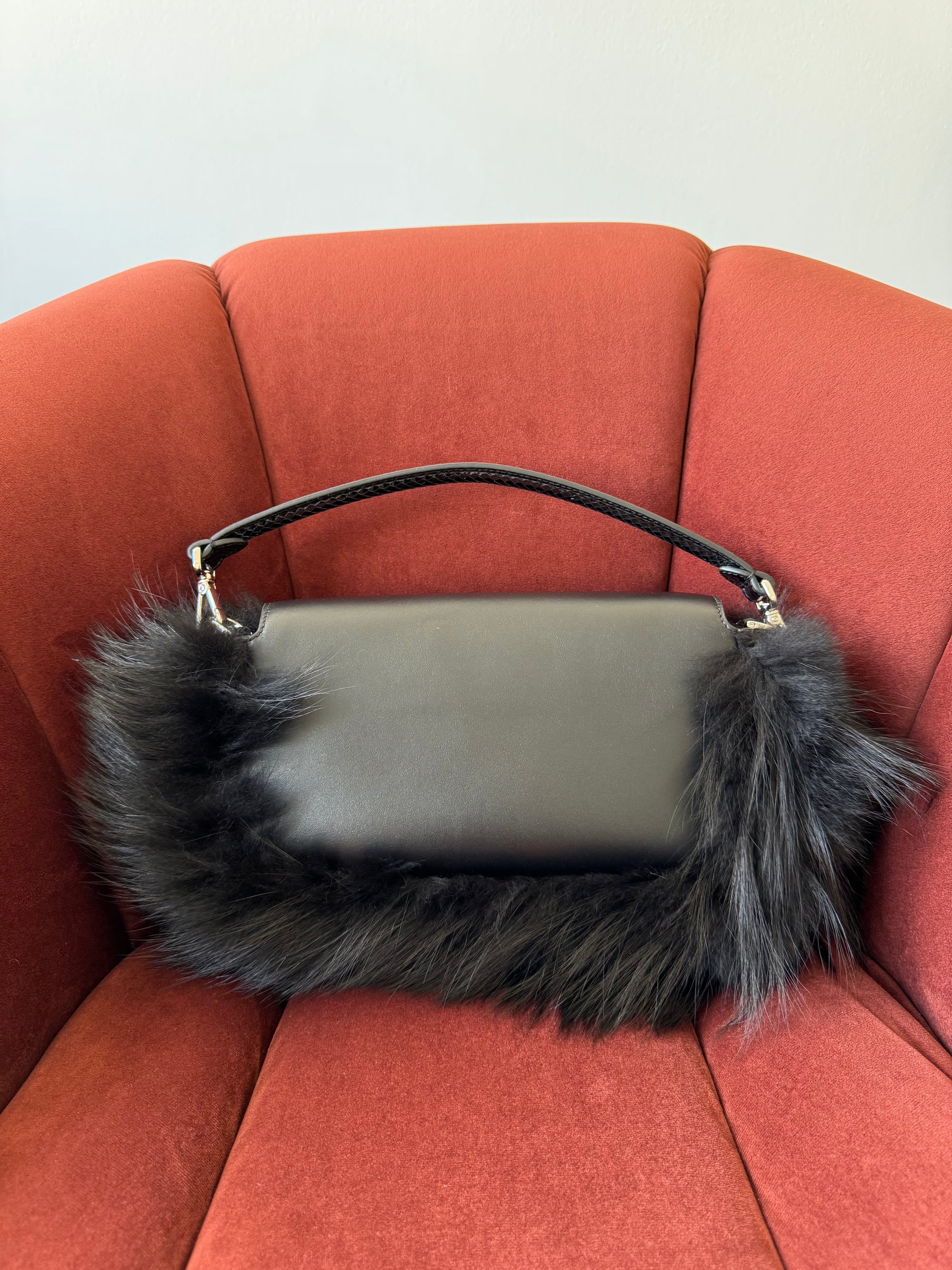Fendi Fox Fur Crystal Embellished Python Trim Baguette (2026)