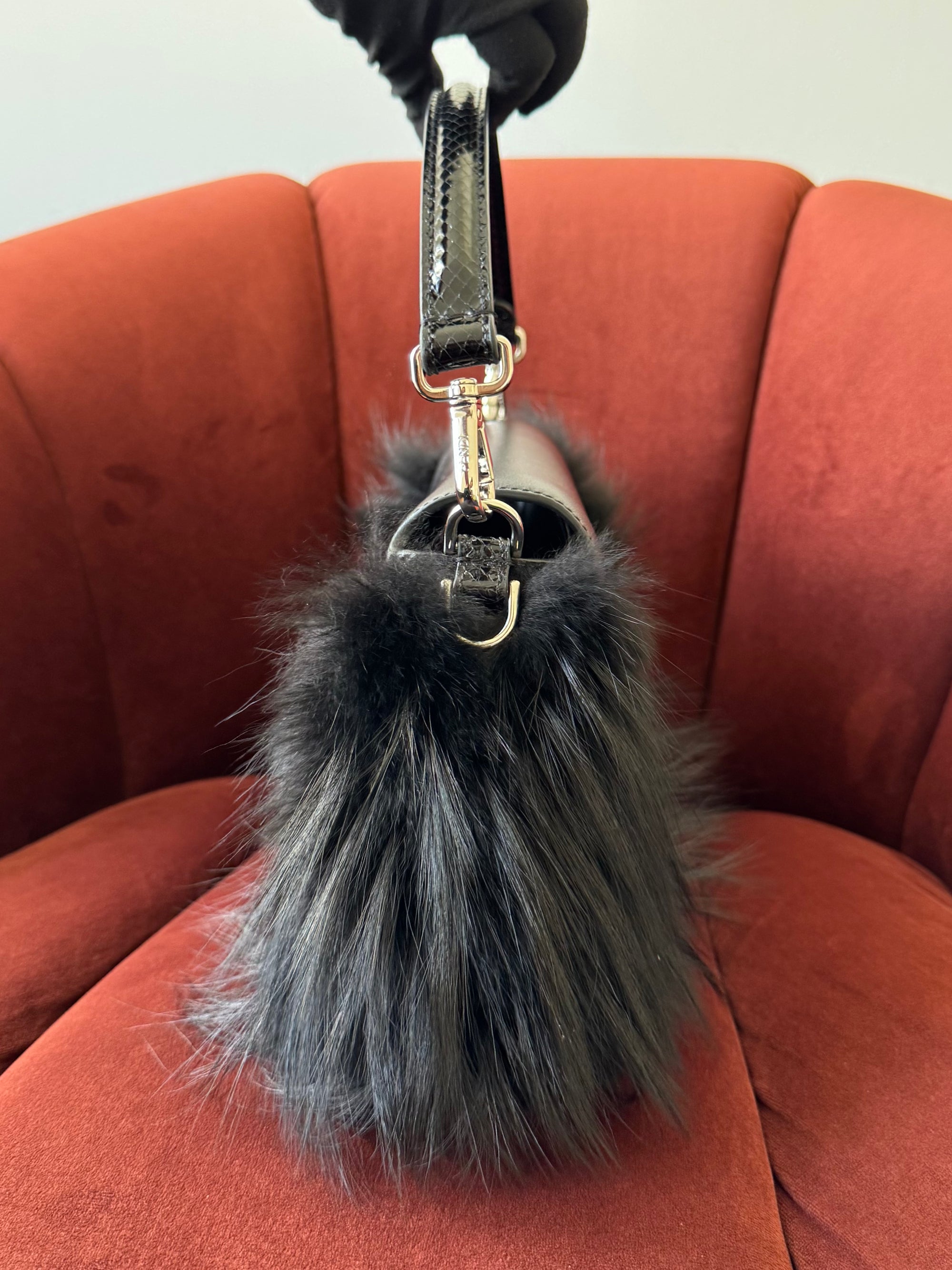 Fendi Fox Fur Crystal Embellished Python Trim Baguette (2026)