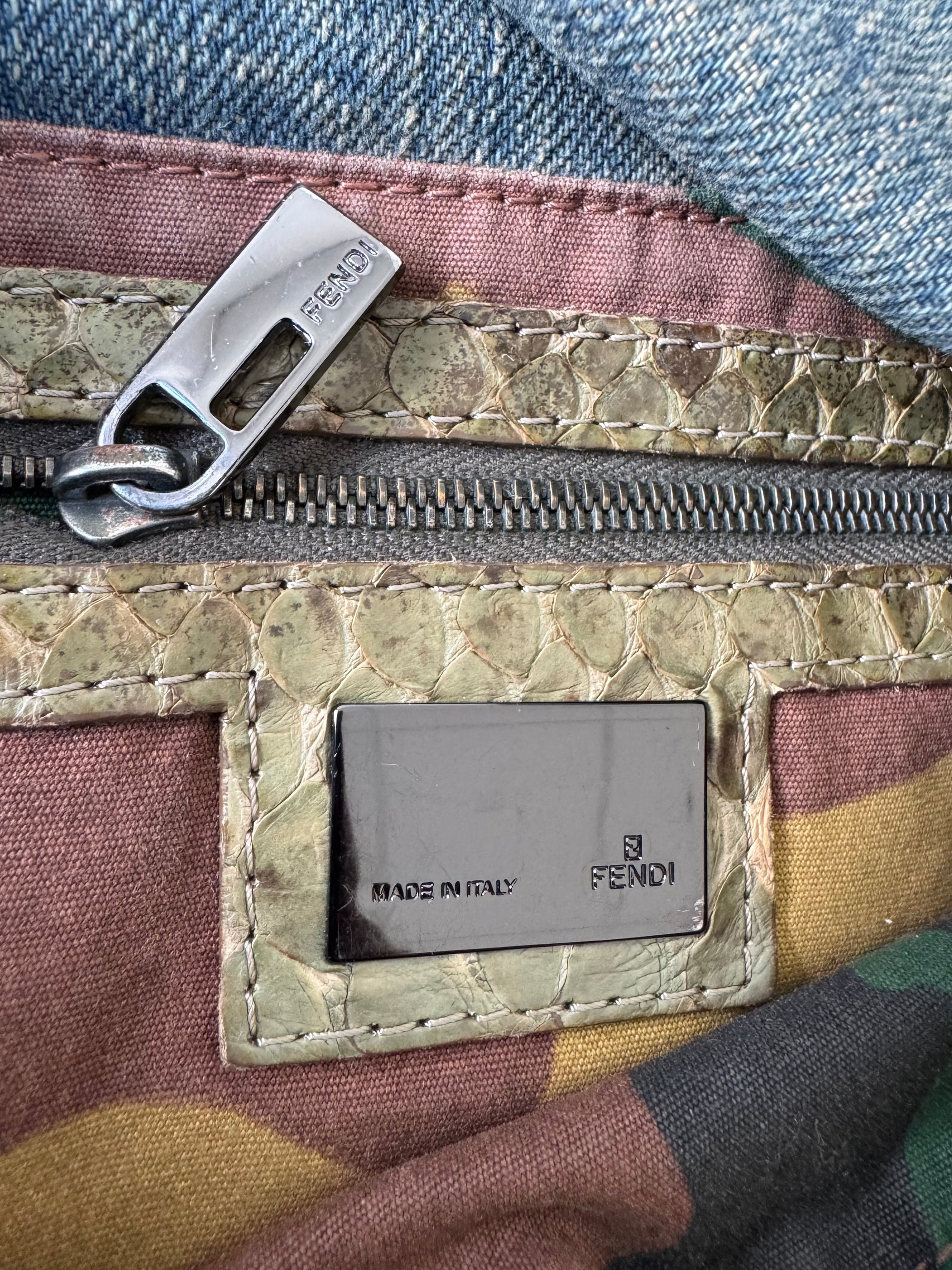 Fendi Vintage Python Trim Denim Baguette