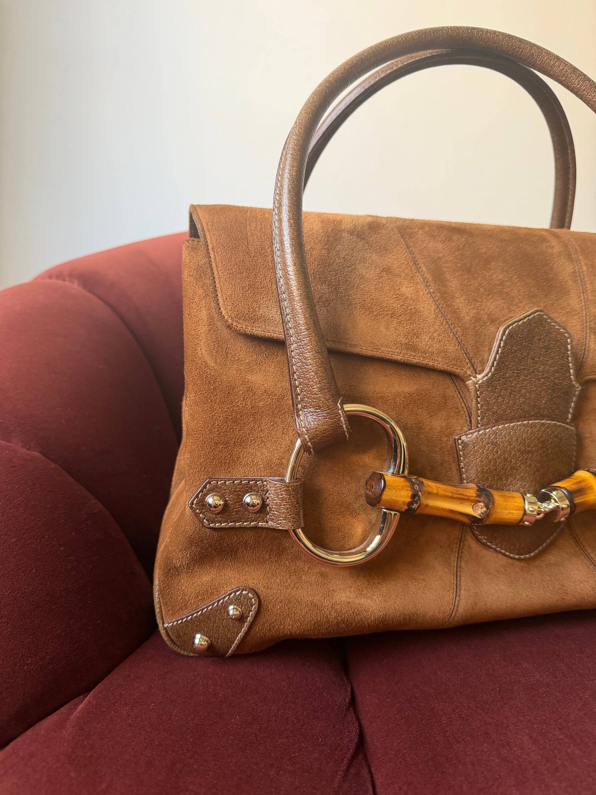 Gucci by Tom Ford Bamboo Horsebit Shopper In Brown Suede (2006)