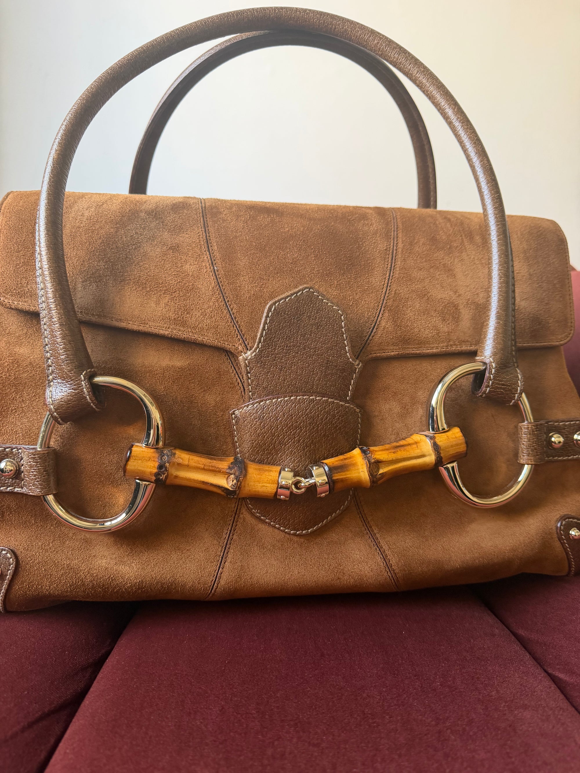 Gucci by Tom Ford Bamboo Horsebit Shopper In Brown Suede (2006)