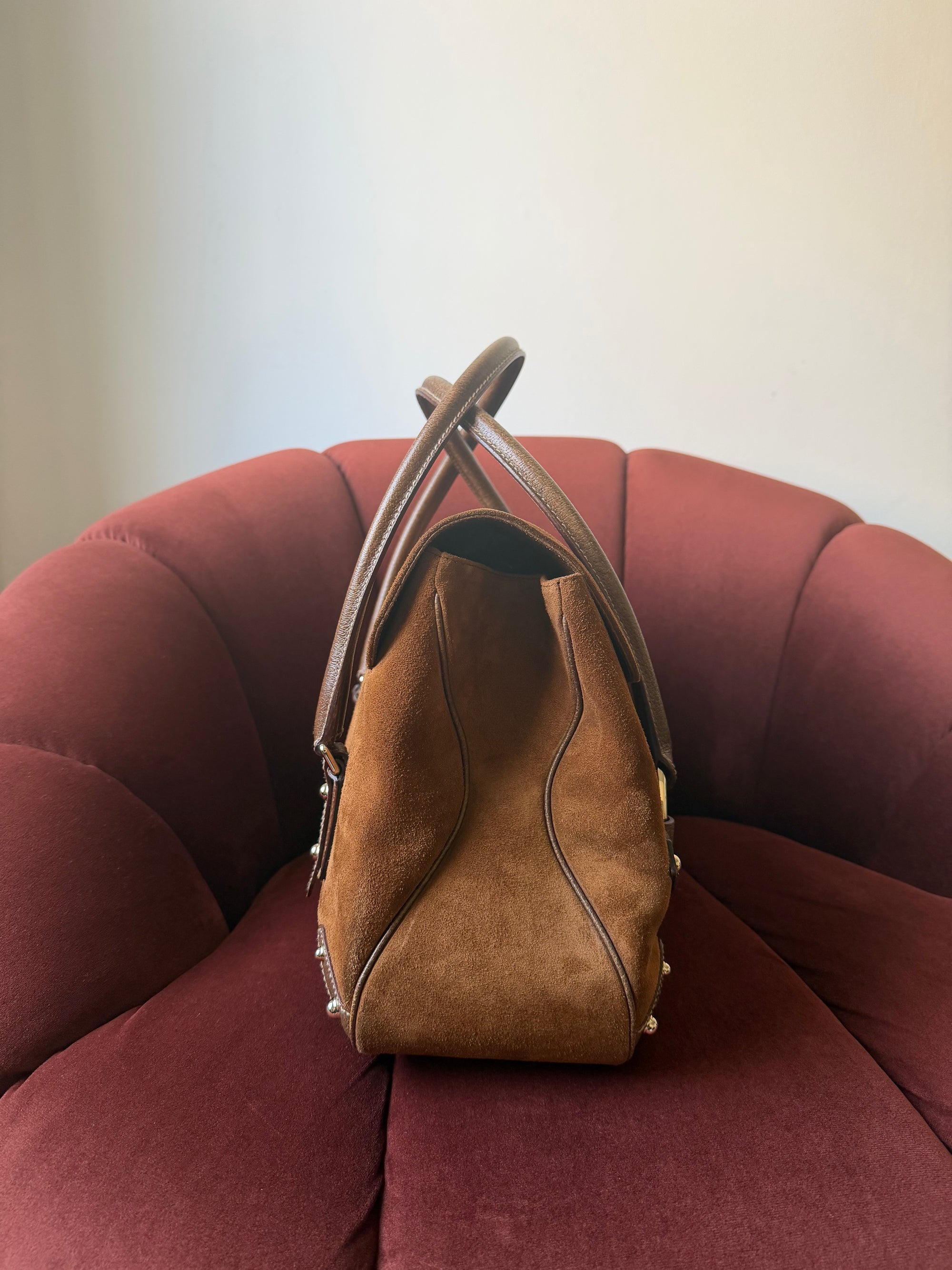 Gucci by Tom Ford Bamboo Horsebit Shopper In Brown Suede (2006)