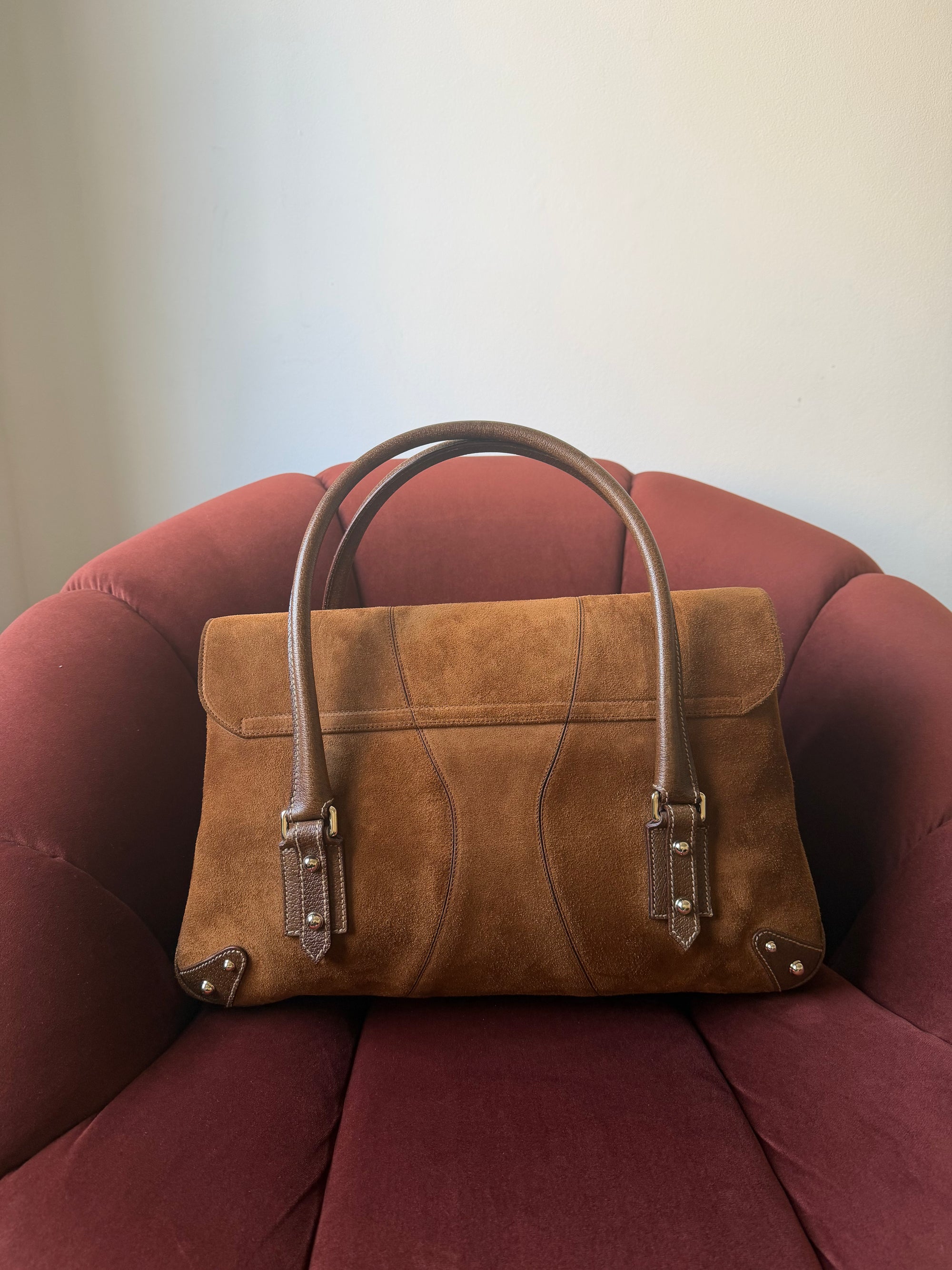 Gucci by Tom Ford Bamboo Horsebit Shopper In Brown Suede (2006)