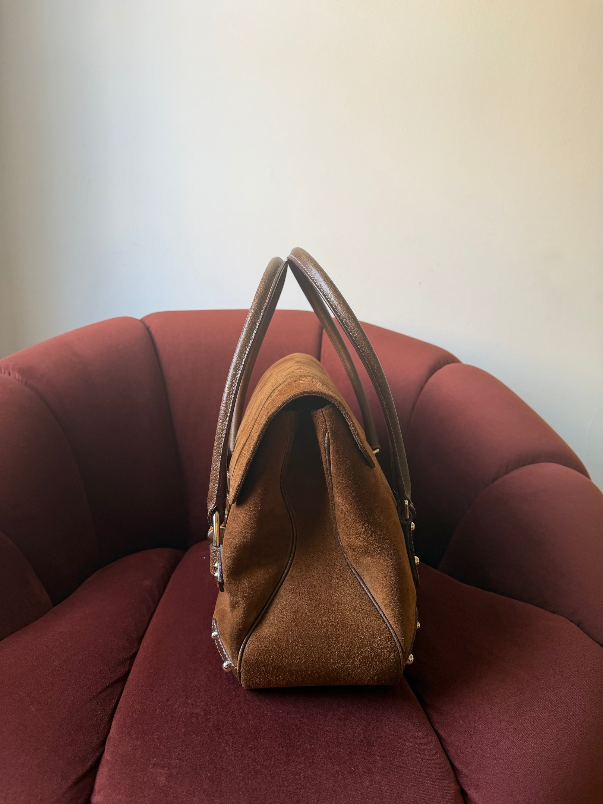 Gucci by Tom Ford Bamboo Horsebit Shopper In Brown Suede (2006)