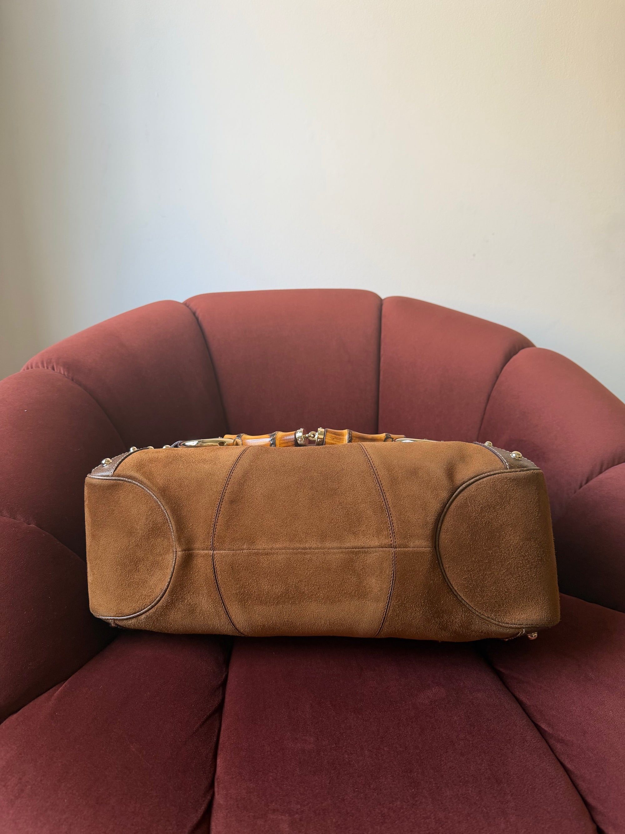 Gucci by Tom Ford Bamboo Horsebit Shopper In Brown Suede (2006)