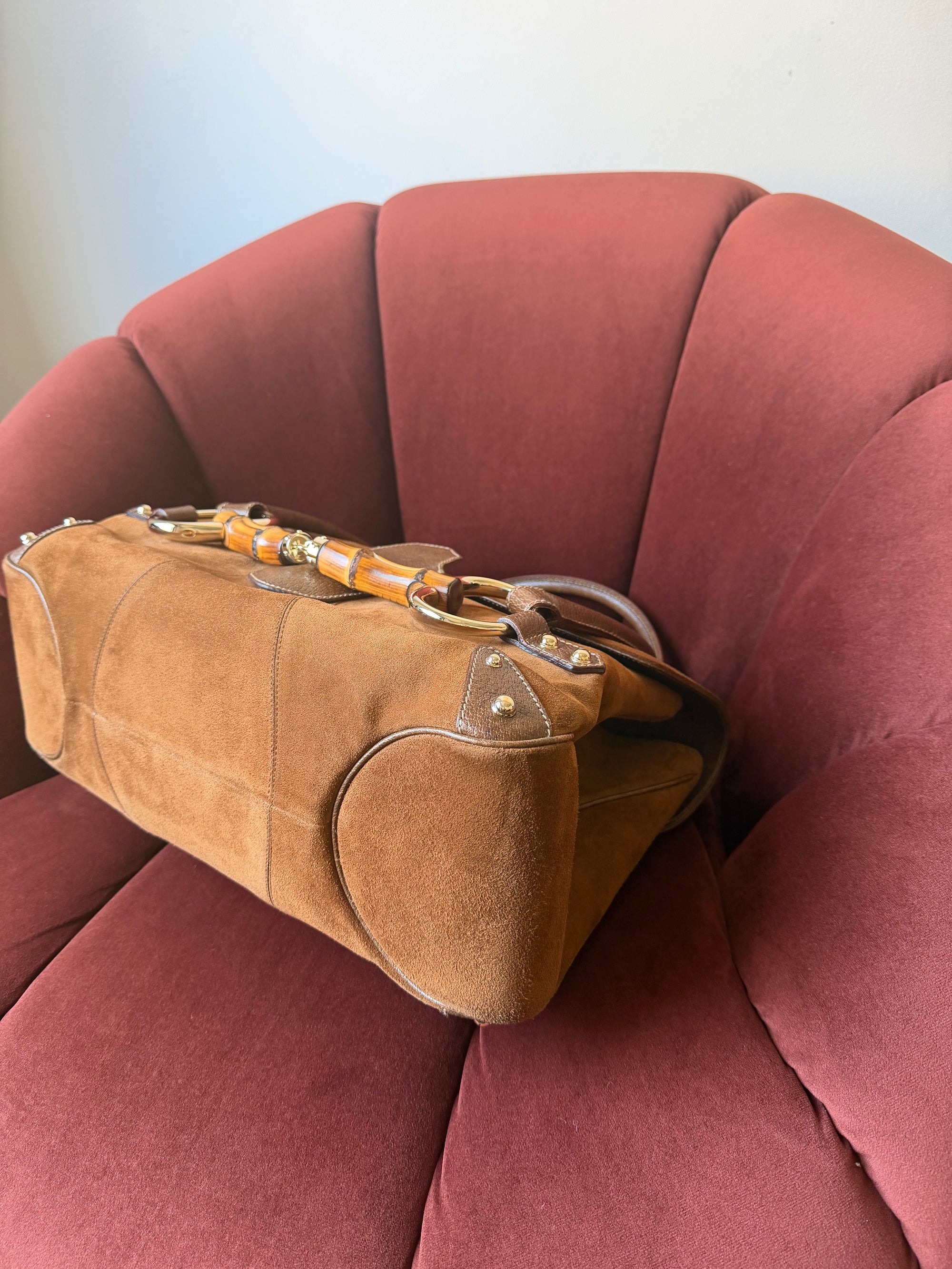 Gucci by Tom Ford Bamboo Horsebit Shopper In Brown Suede (2006)