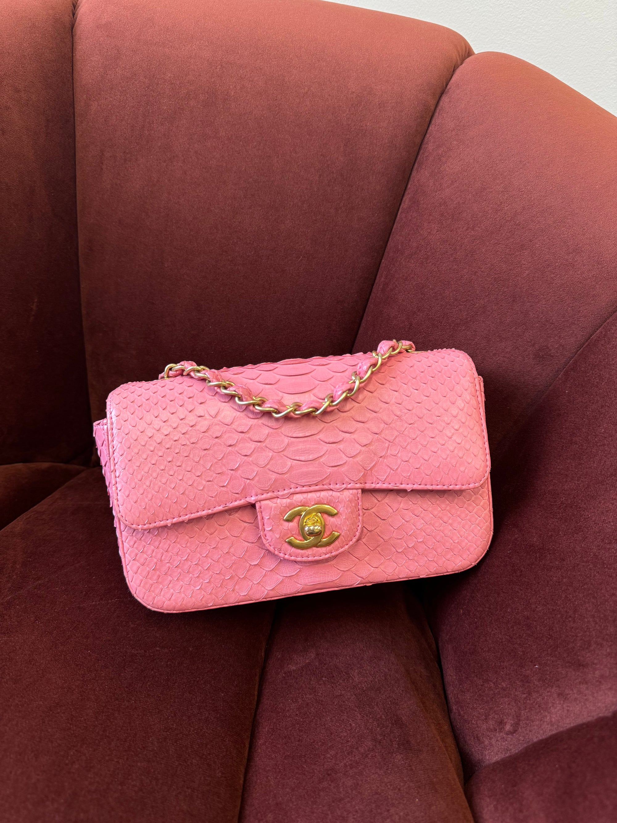 Chanel Mini Rectangle Flap In Pink Python (2017)
