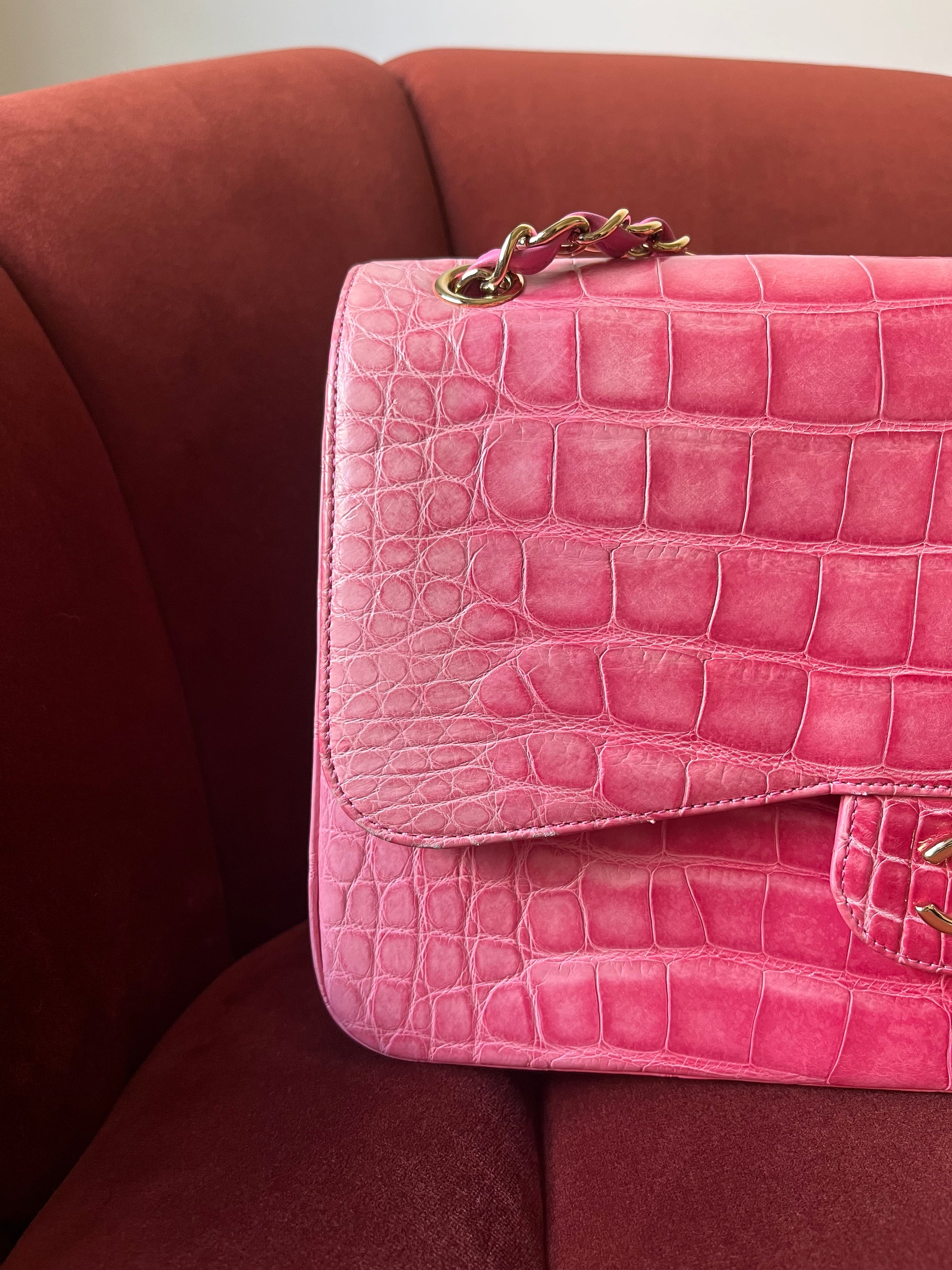 Chanel Jumbo Classic Double Flap In Pink Ombré Alligator *PRICE UPON REQUEST*