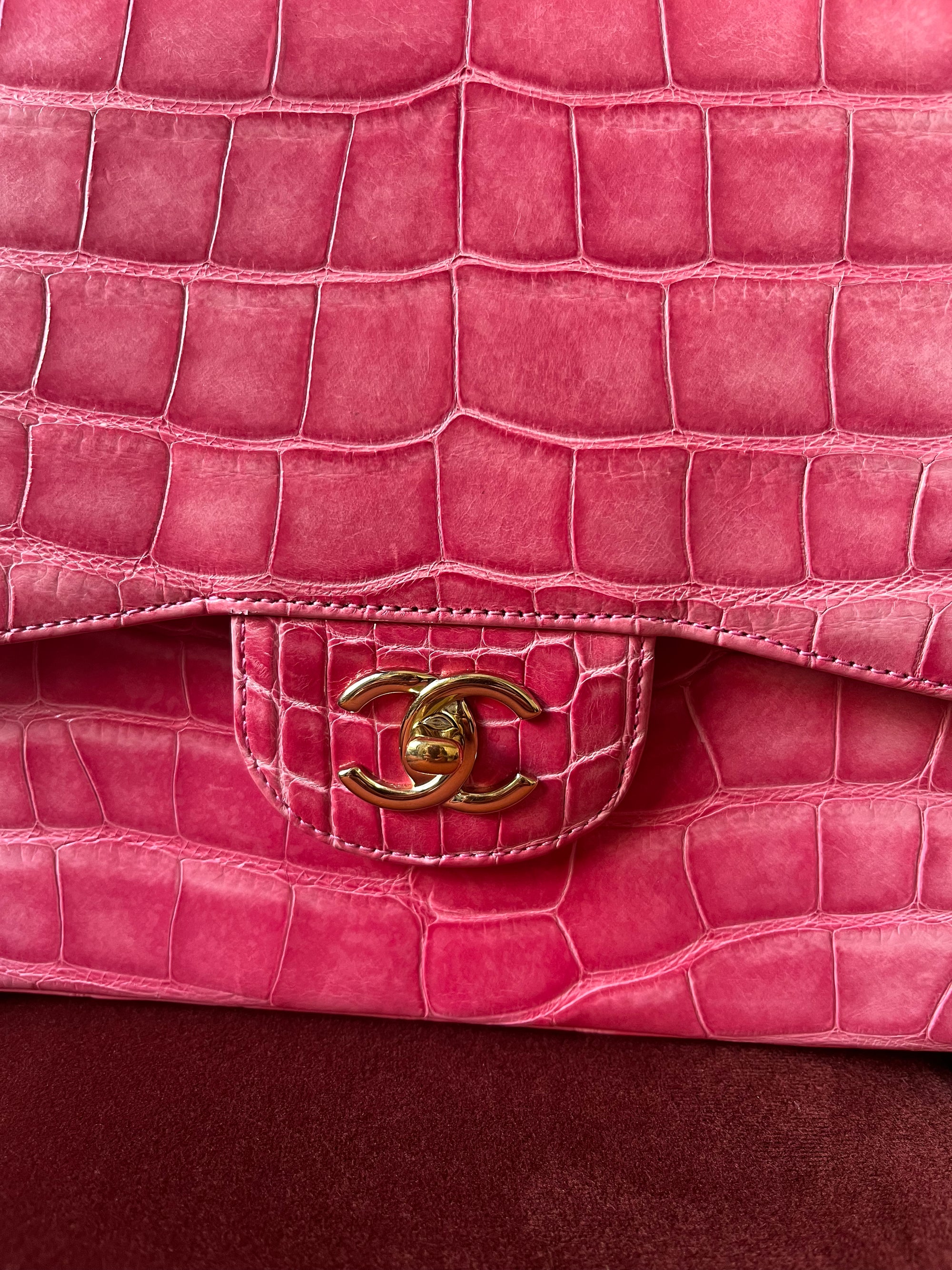 Chanel Jumbo Classic Double Flap In Pink Ombré Alligator *PRICE UPON REQUEST*