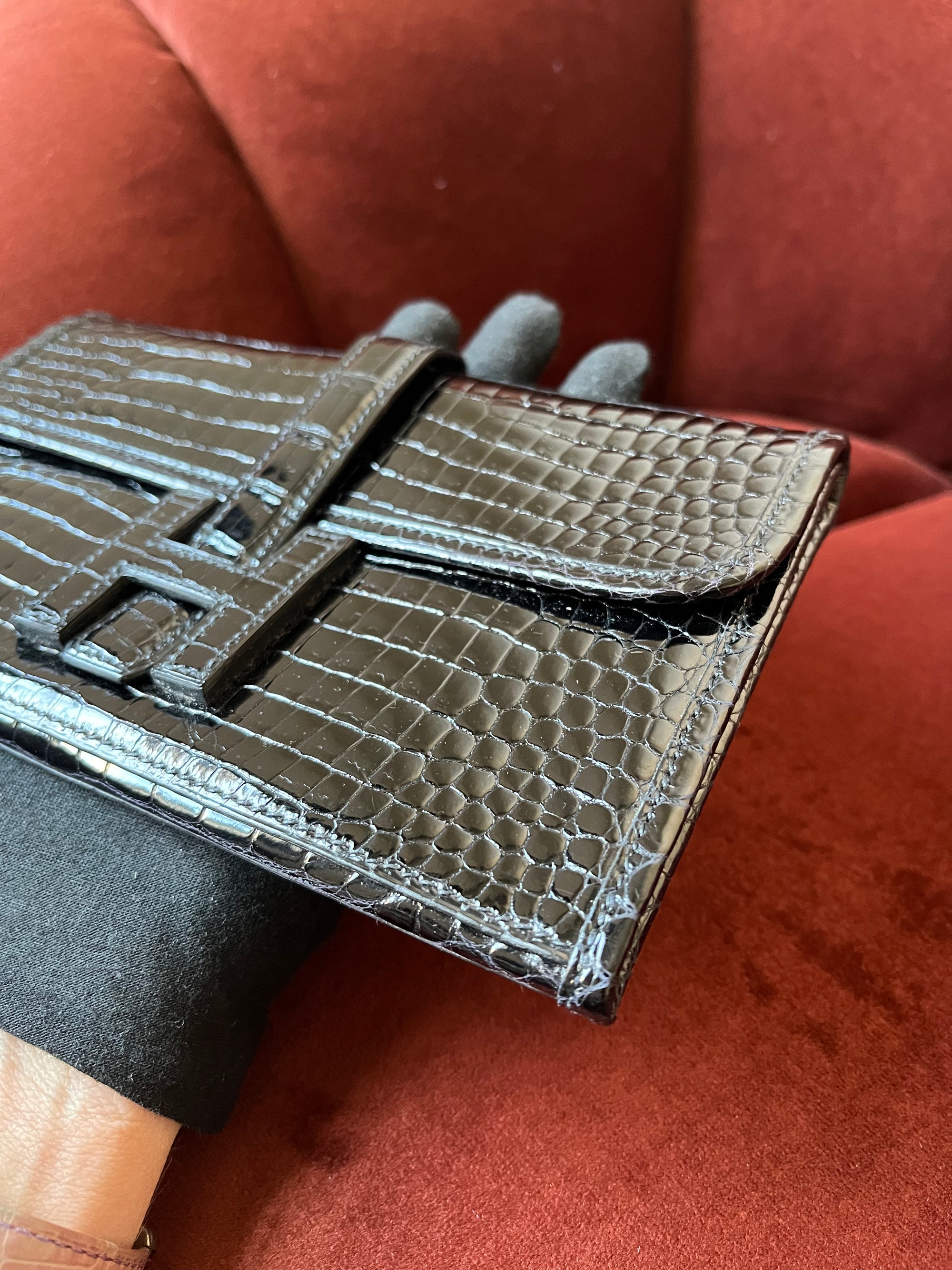 Hermès Mini Jige In Black Porosus Crocodile (2004)