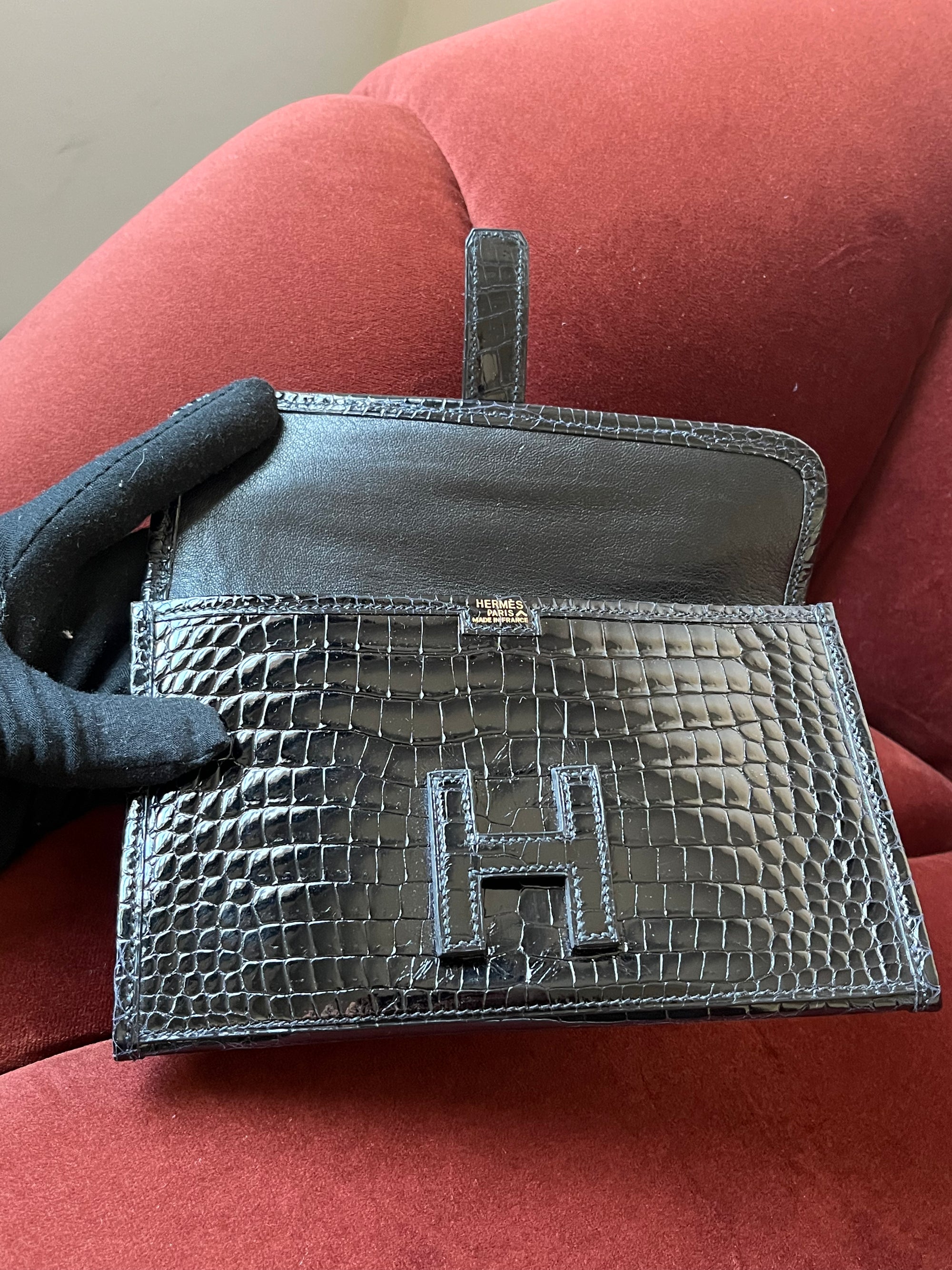 Hermès Mini Jige In Black Porosus Crocodile (2004)