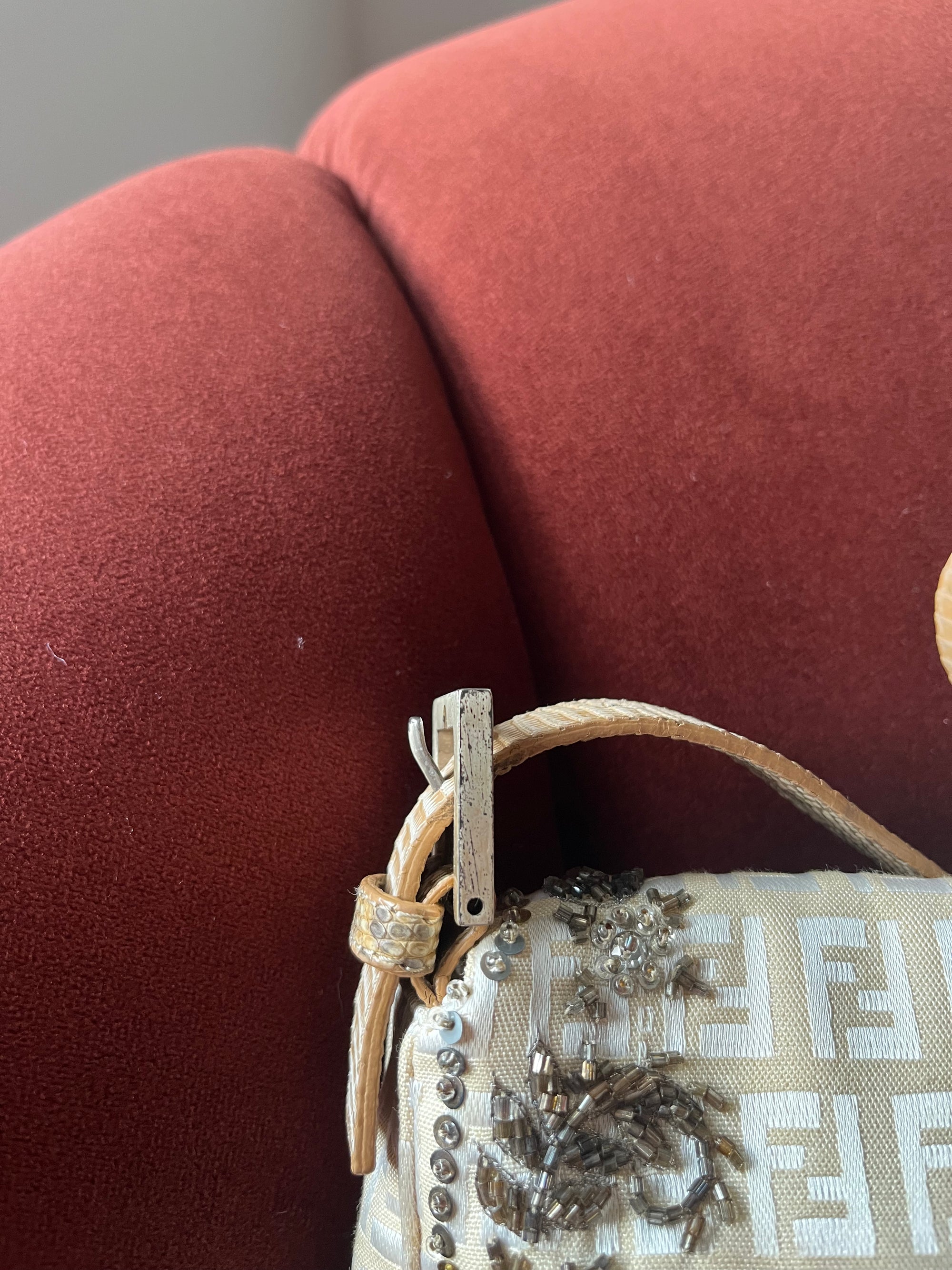 Fendi Vintage Embroidered Floral Sequin Zucca Baguette