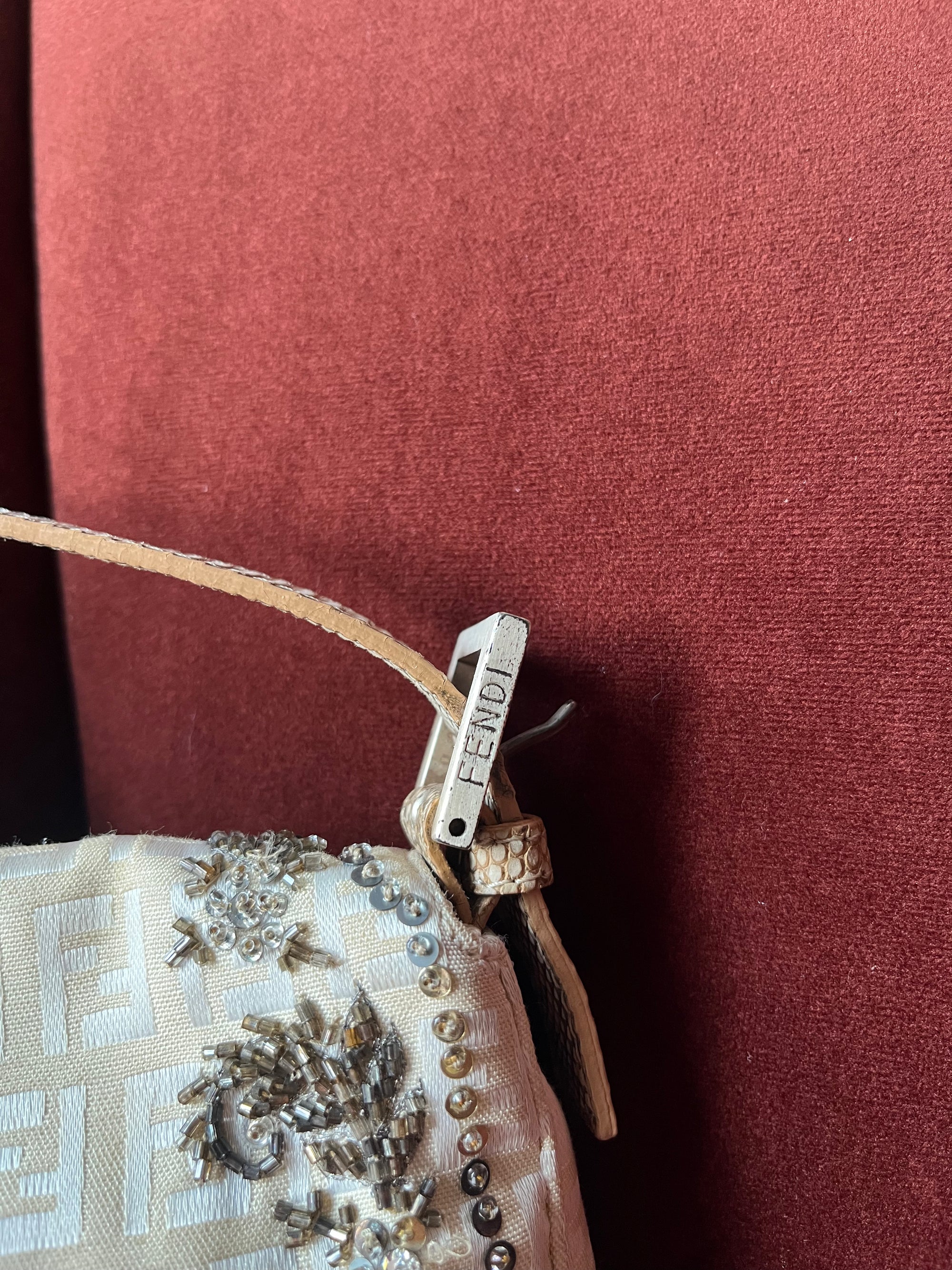 Fendi Vintage Embroidered Floral Sequin Zucca Baguette