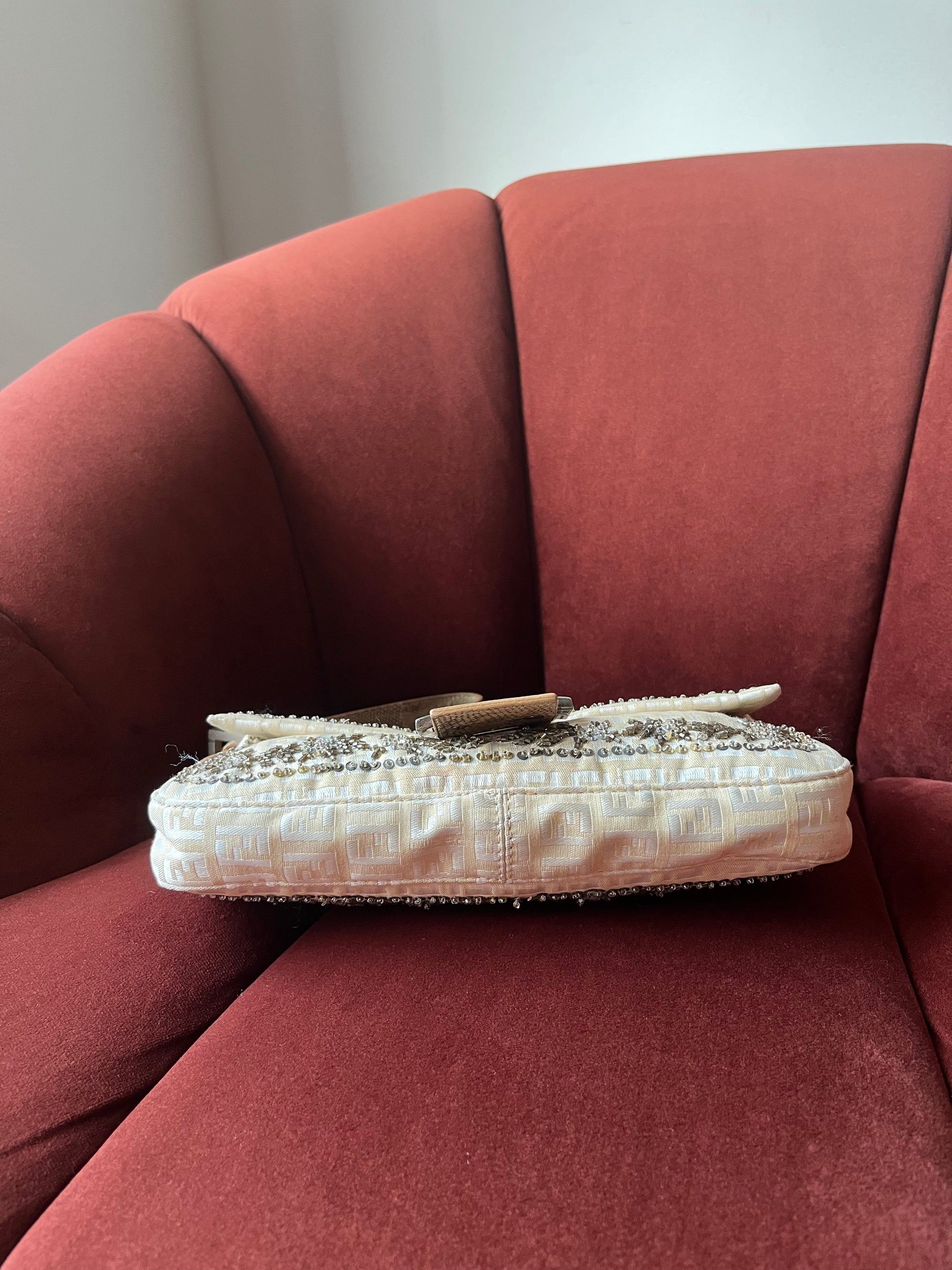 Fendi Vintage Embroidered Floral Sequin Zucca Baguette